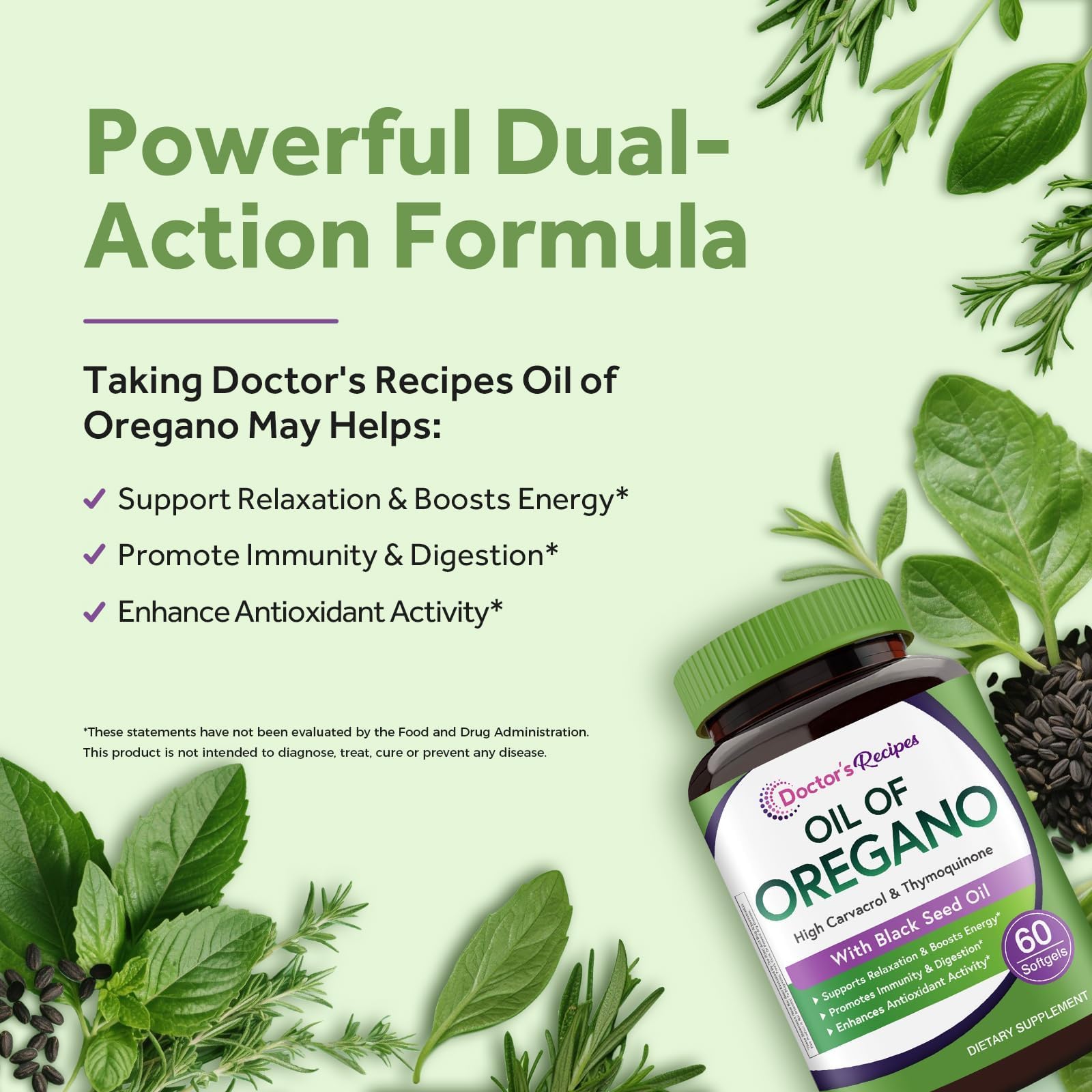 Doctor's Recipes Oregano Oil Softgels on a wooden table