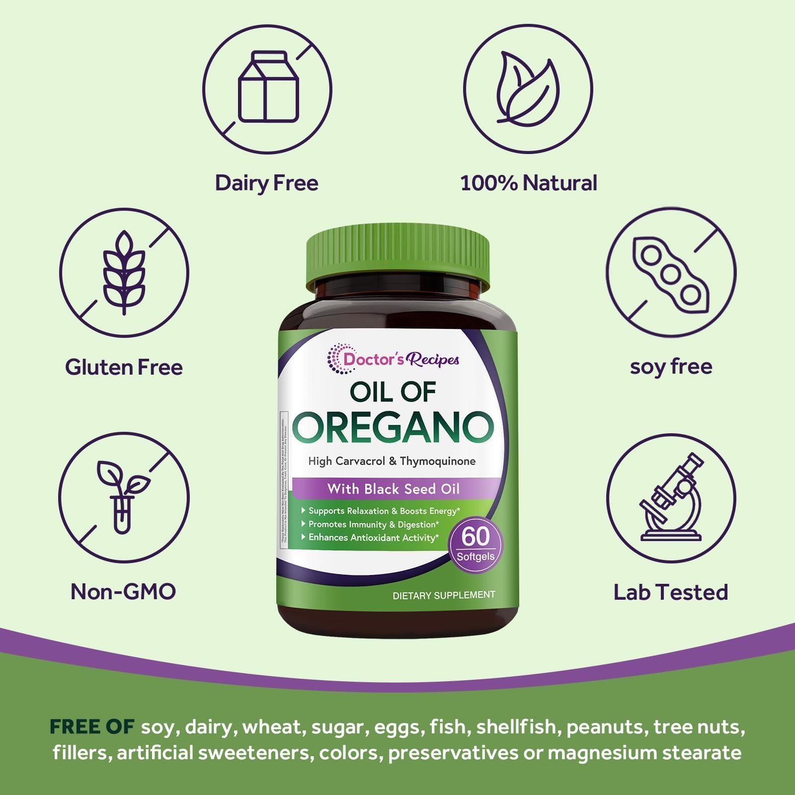Doctor's Recipes Oregano Oil Softgels with black seed oil bottle