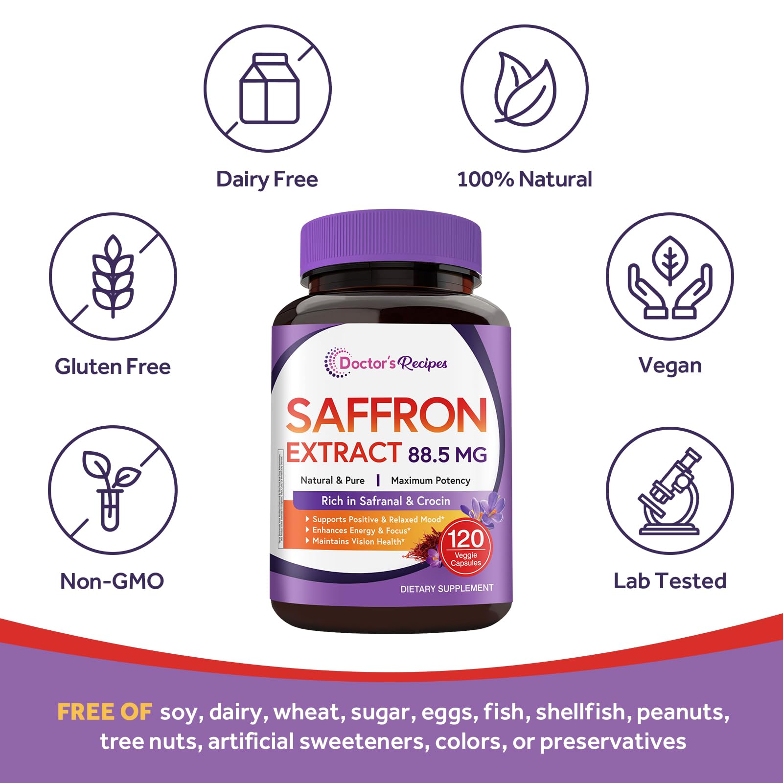Doctor's Recipes Saffron Extract Capsules on a wooden table