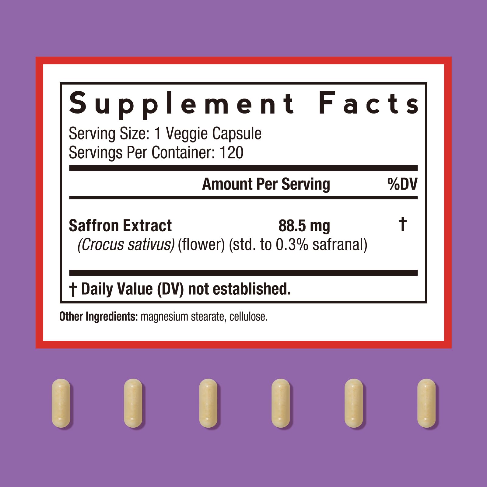 Doctor's Recipes Saffron Extract Capsules side view showing label