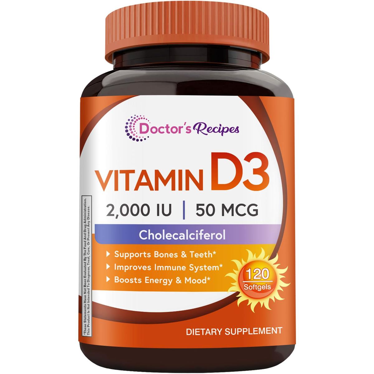 Doctor's Recipes Vitamin D3 2000 IU softgels front view