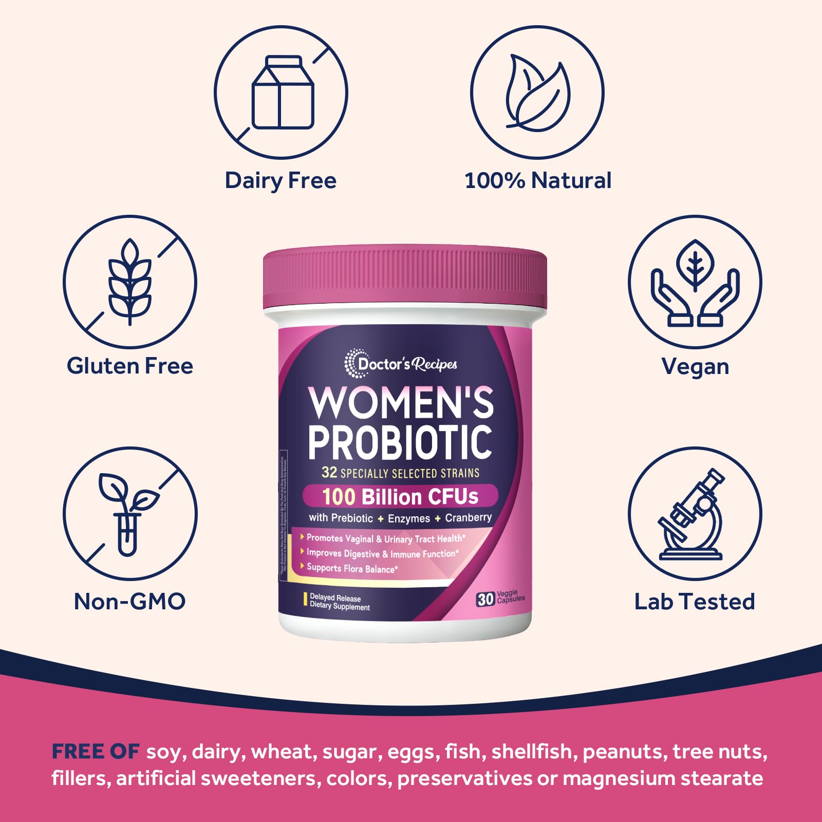 Doctor's Recipes Women's Probiotics 100 Billion CFUs ingredients list