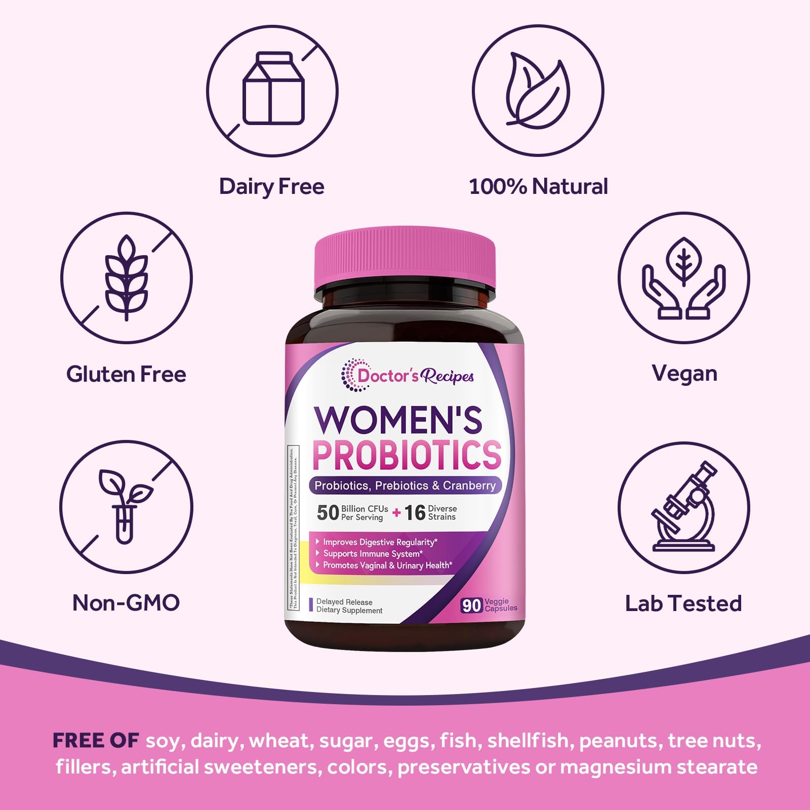 Doctor's Recipes Women's Probiotics 50g packaging with cranberry extract