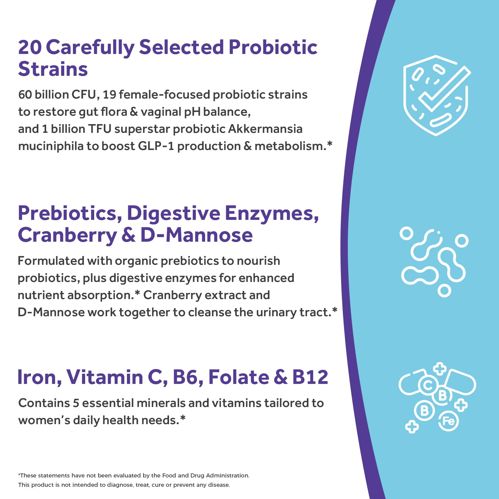 Doctor's Recipes Women's Probiotics 60 Billion CFU capsules close-up