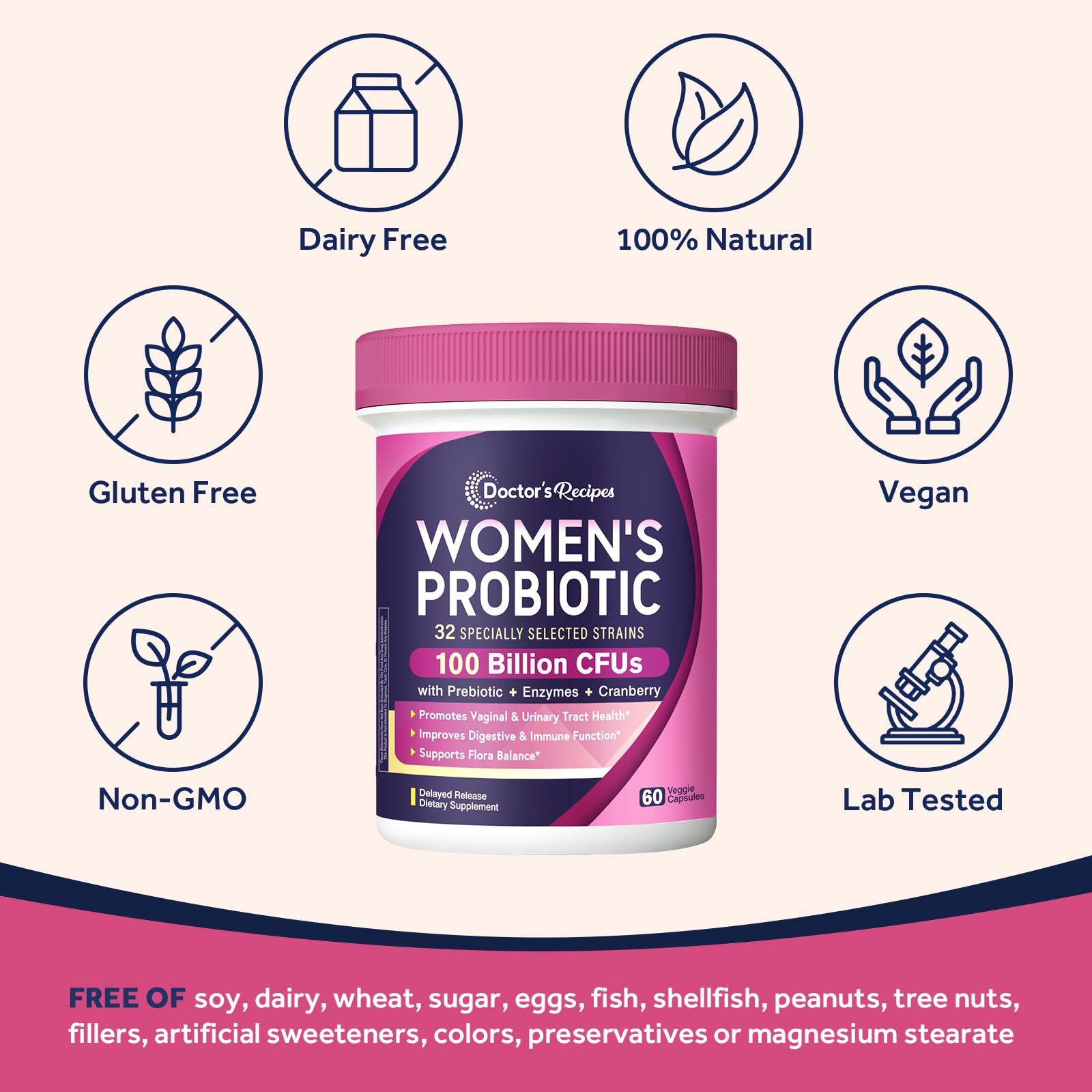 Doctor's Recipes Women's Probiotics on a wooden table
