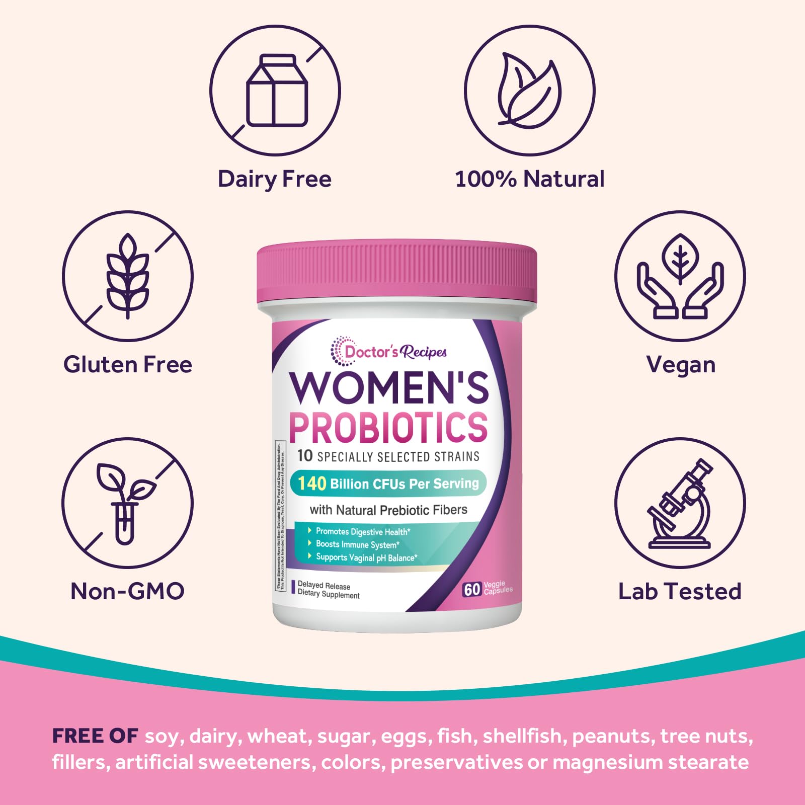 Doctor's Recipes Women's Probiotics with a measuring spoon
