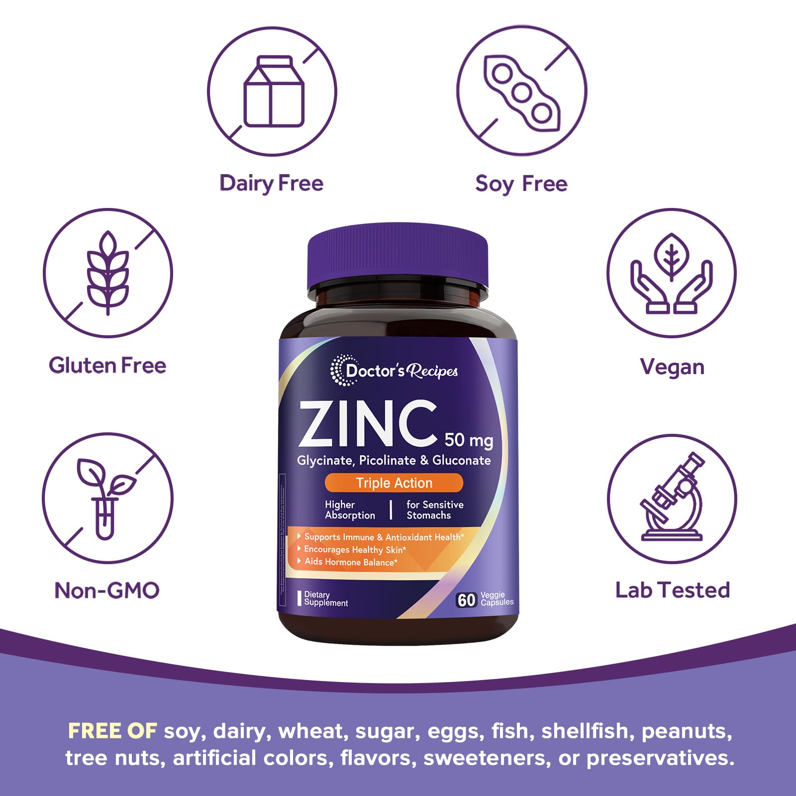 Doctor's Recipes Zinc 50 mg capsules on a wooden table