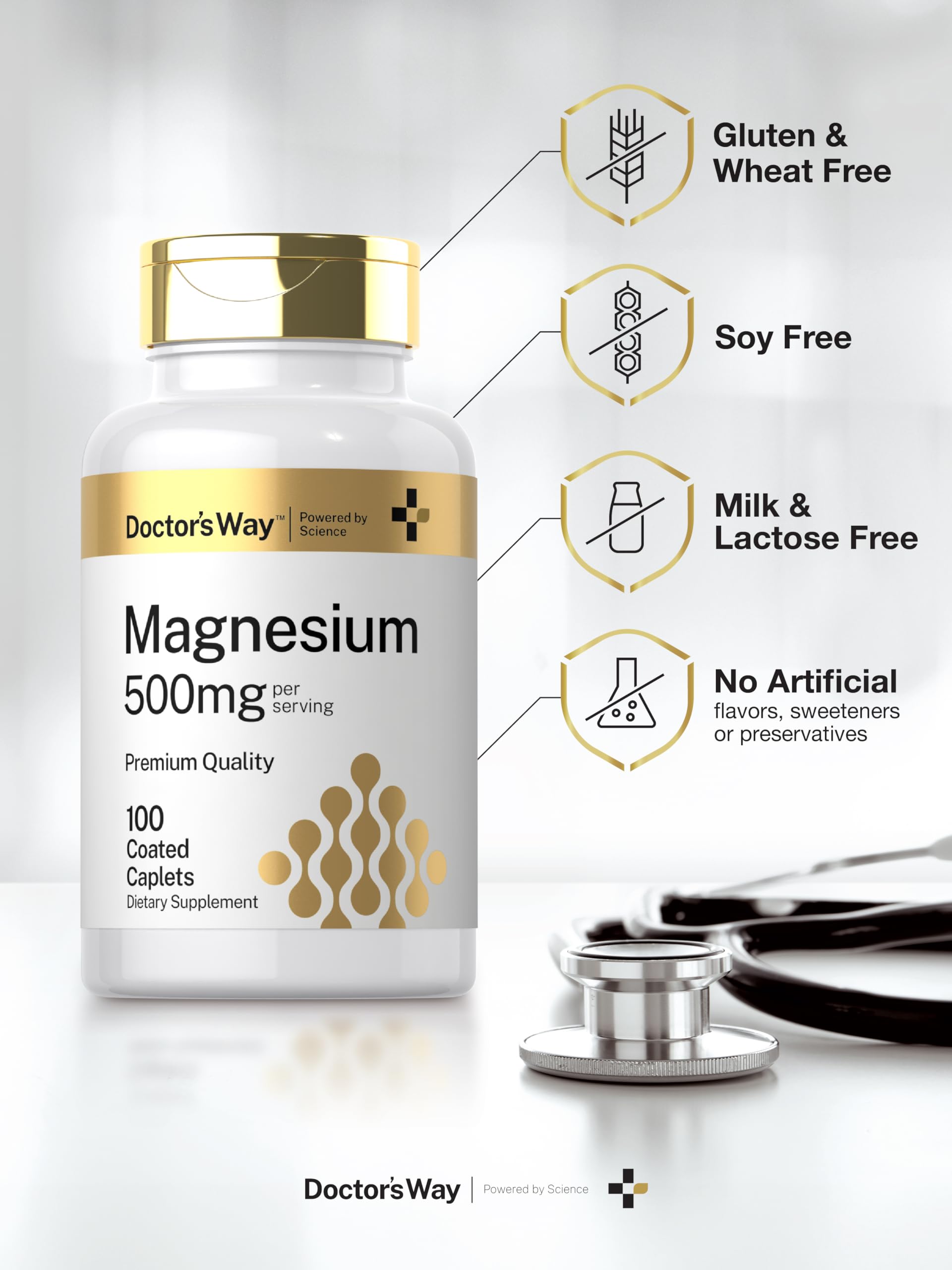 Doctor's Way Magnesium Oxide 500mg caplets with measuring spoon