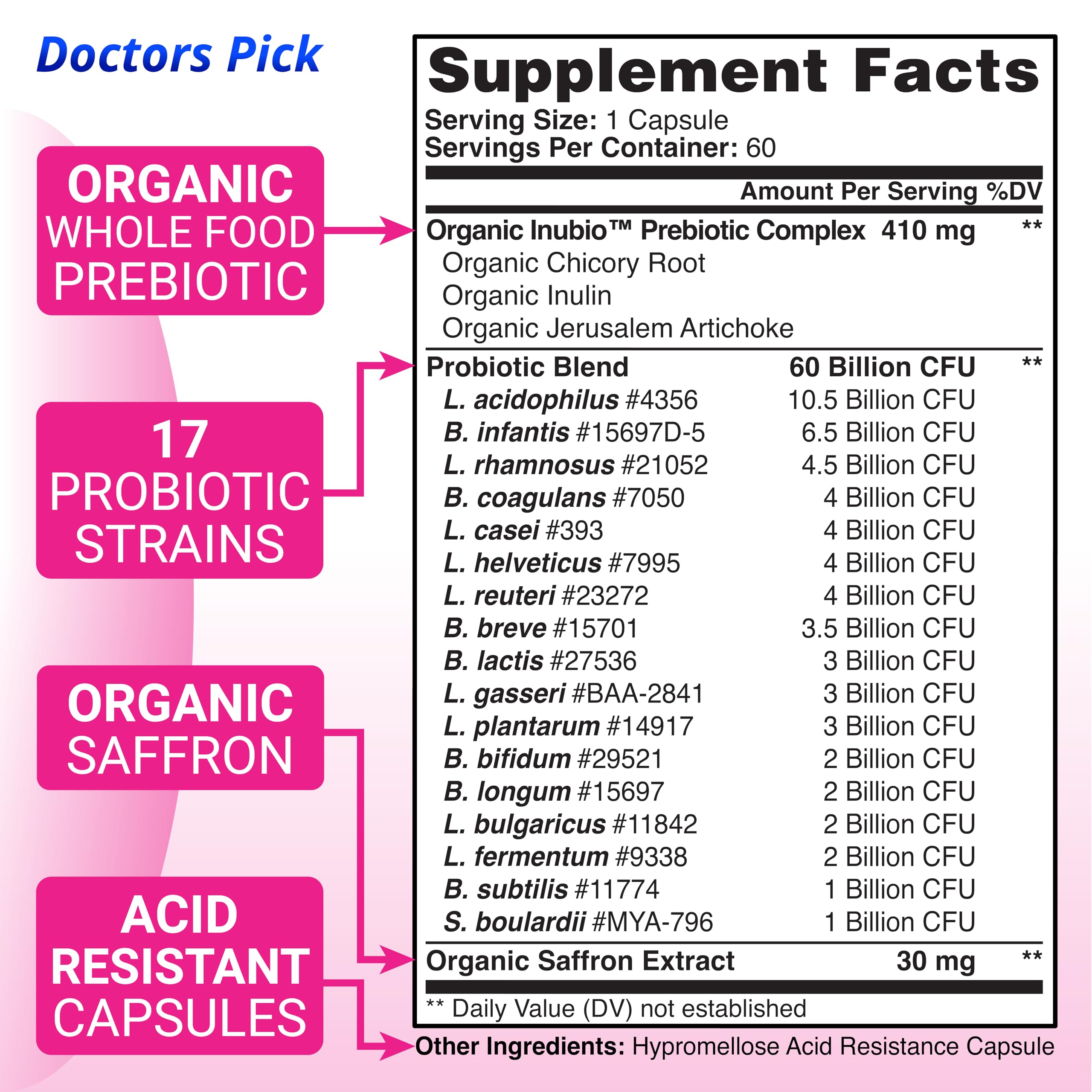 Doctors Pick Fem Pro Probiotics side view of bottle