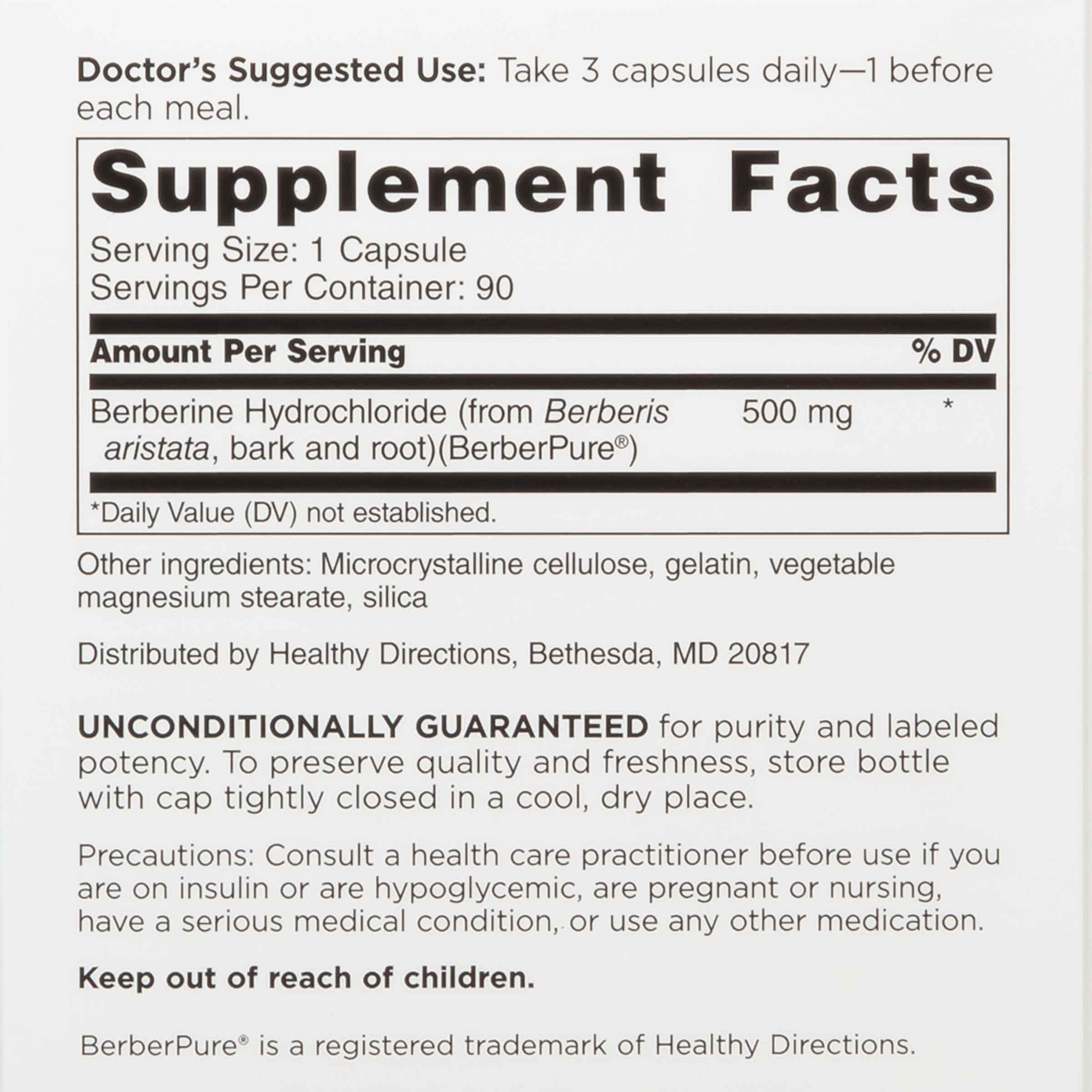 DOCTORS' PREFERRED Berberine Clinical Grade 1500mg supplement bottle with label