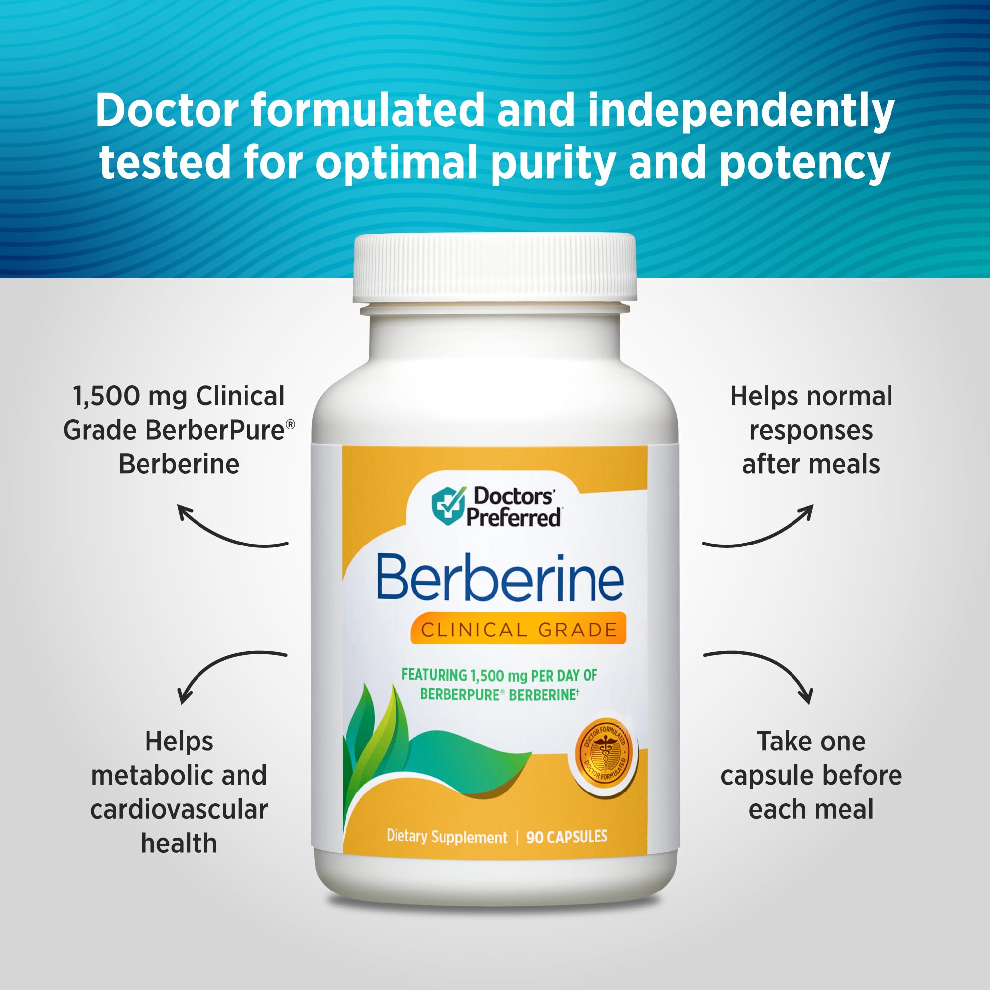 DOCTORS' PREFERRED Berberine Clinical Grade 1500mg supplement side view
