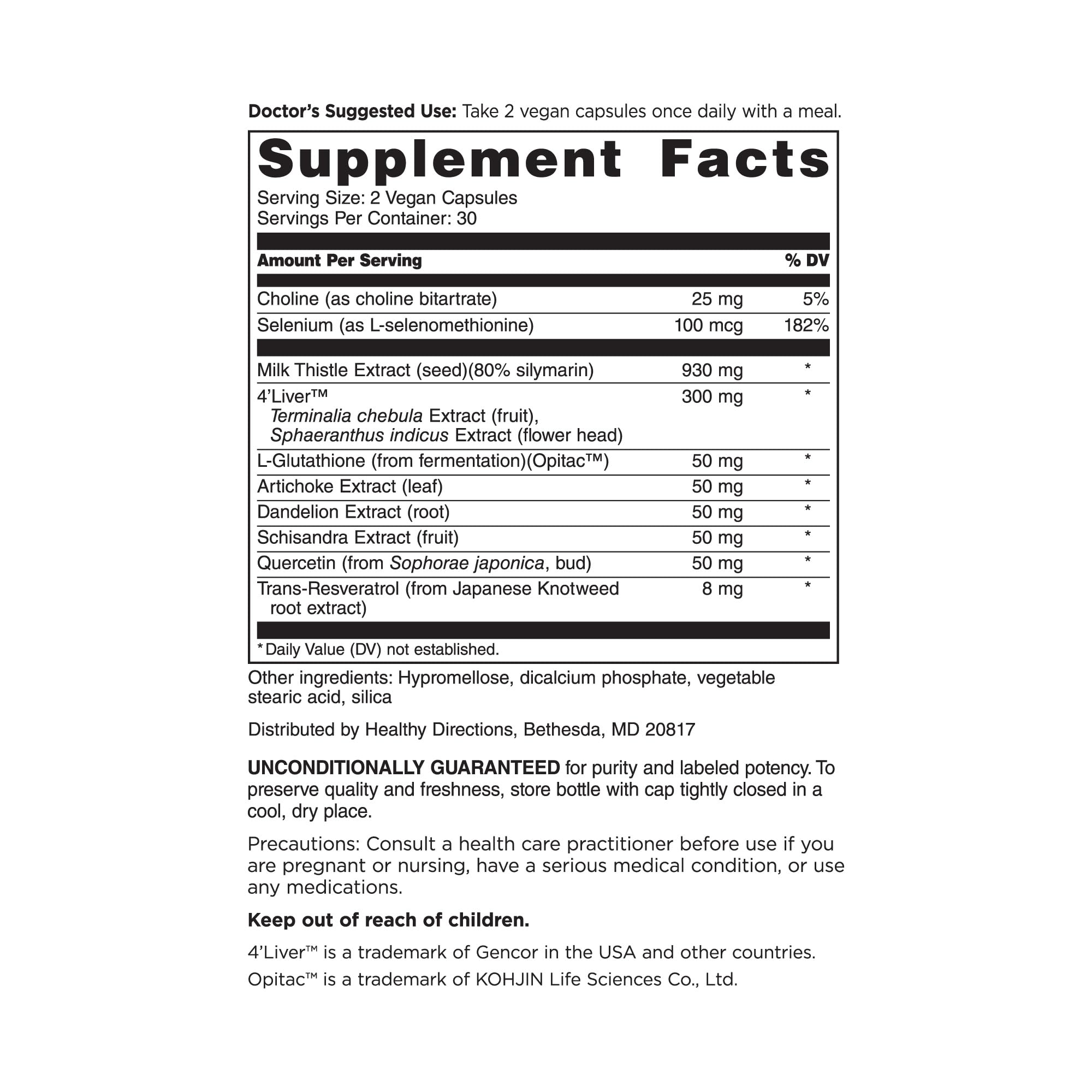 DOCTORS' PREFERRED Milk Thistle Supplement 60 Capsules side view