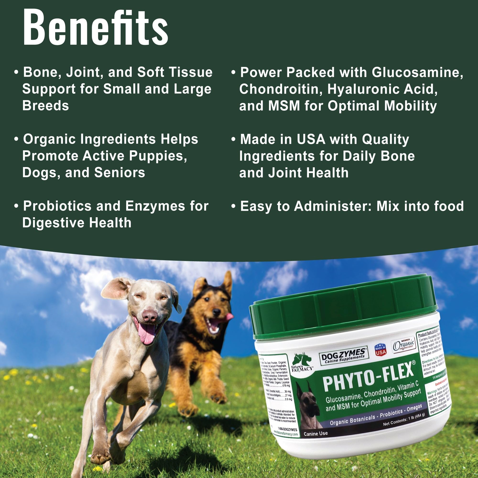 Dogzymes Chondroitin Supplement 454g with probiotics label