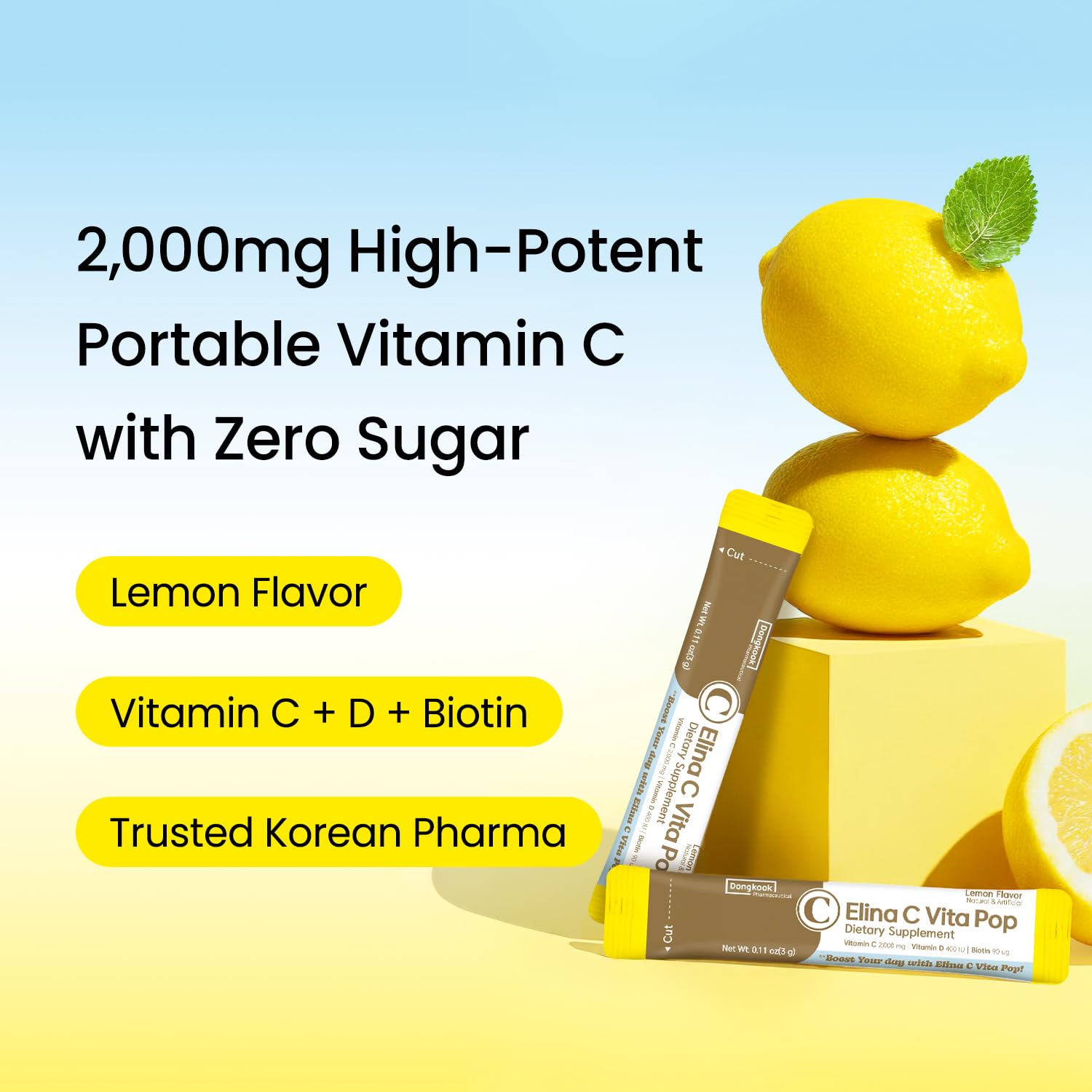 DONGKOOK Vitamin C 2000mg Power Packets back view showing nutritional information