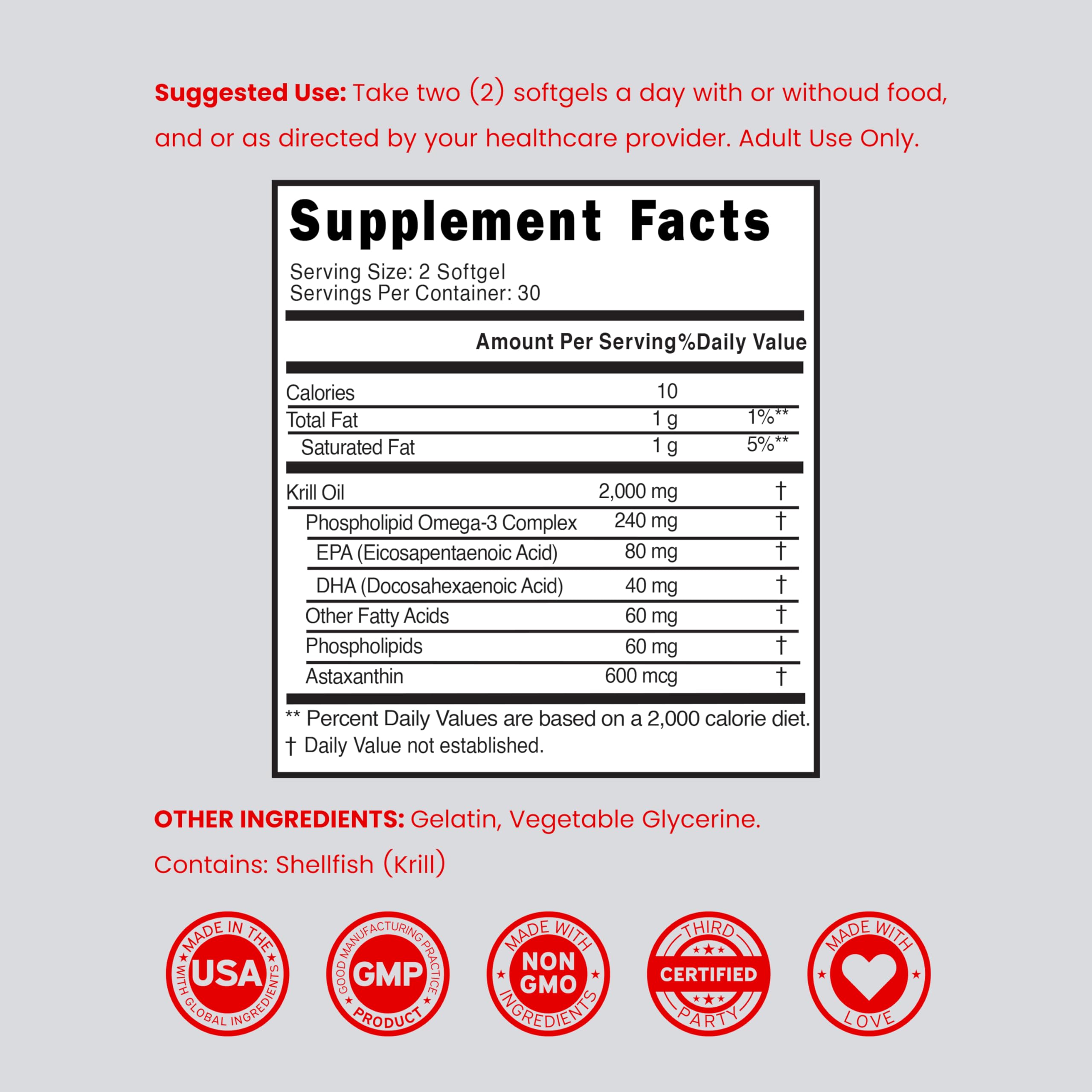 DORADO NUTRITION Antarctic Krill Oil Omega-3 supplement nutritional information
