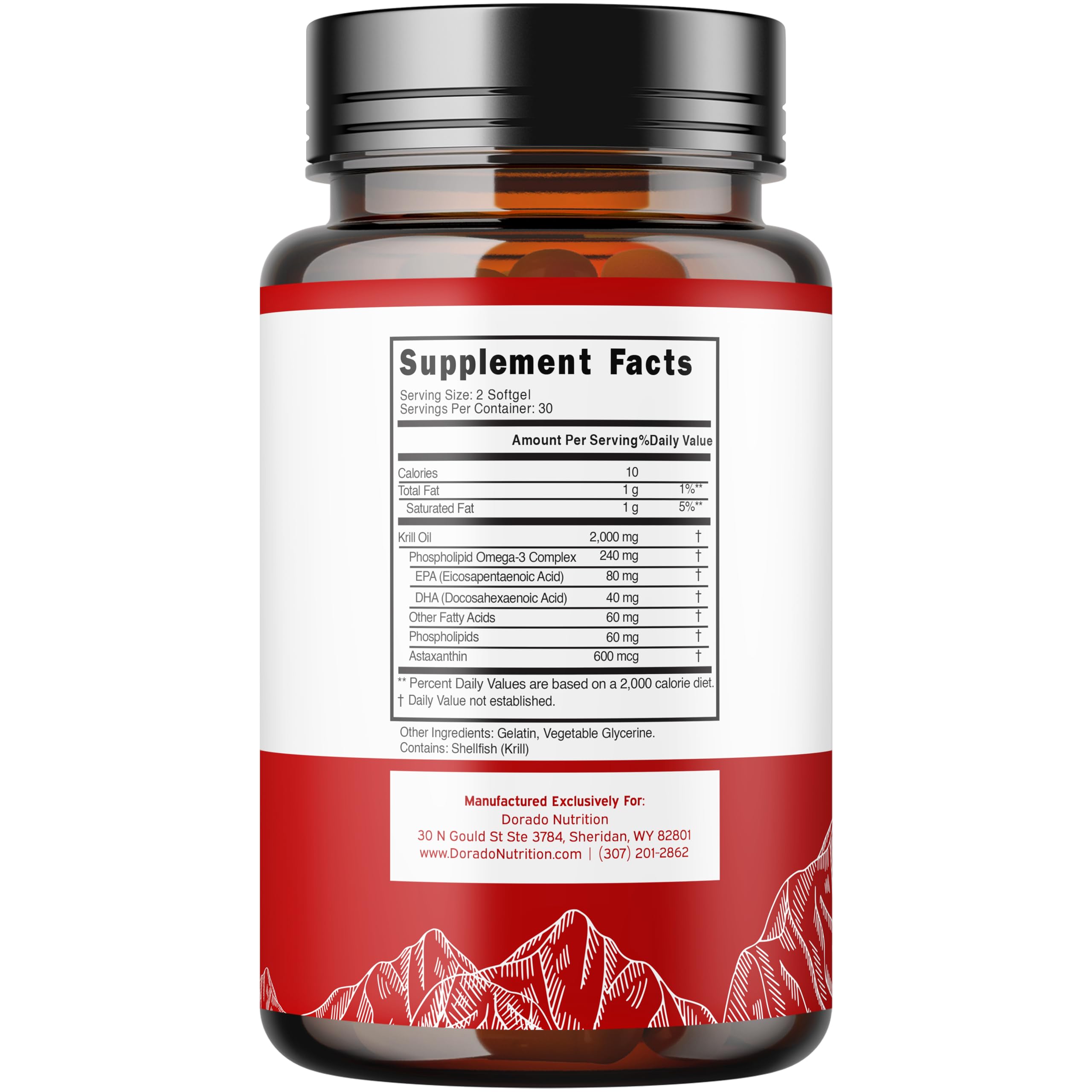 DORADO NUTRITION Antarctic Krill Oil Omega-3 supplement packaging side view