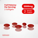 DORADO NUTRITION Antarctic Krill Oil Omega-3 supplement softgel bottle with a measuring spoon
