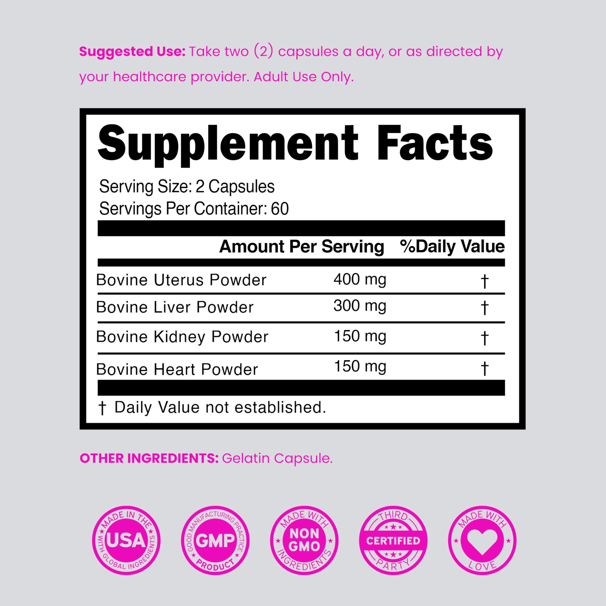 DORADO NUTRITION Beef Organ for Women Supplement capsules in a hand