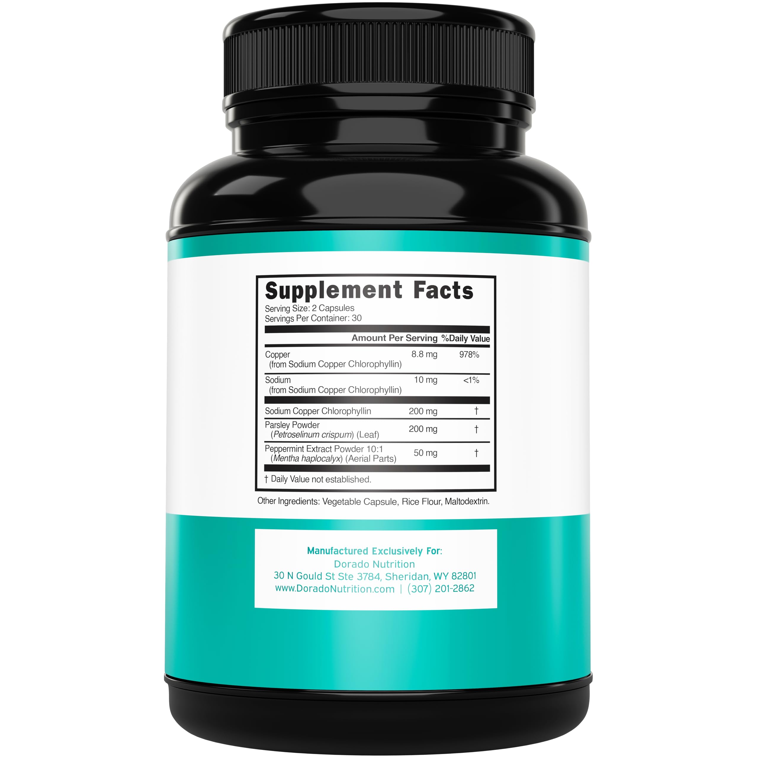 DORADO NUTRITION Chlorophyll Capsules bottle side view