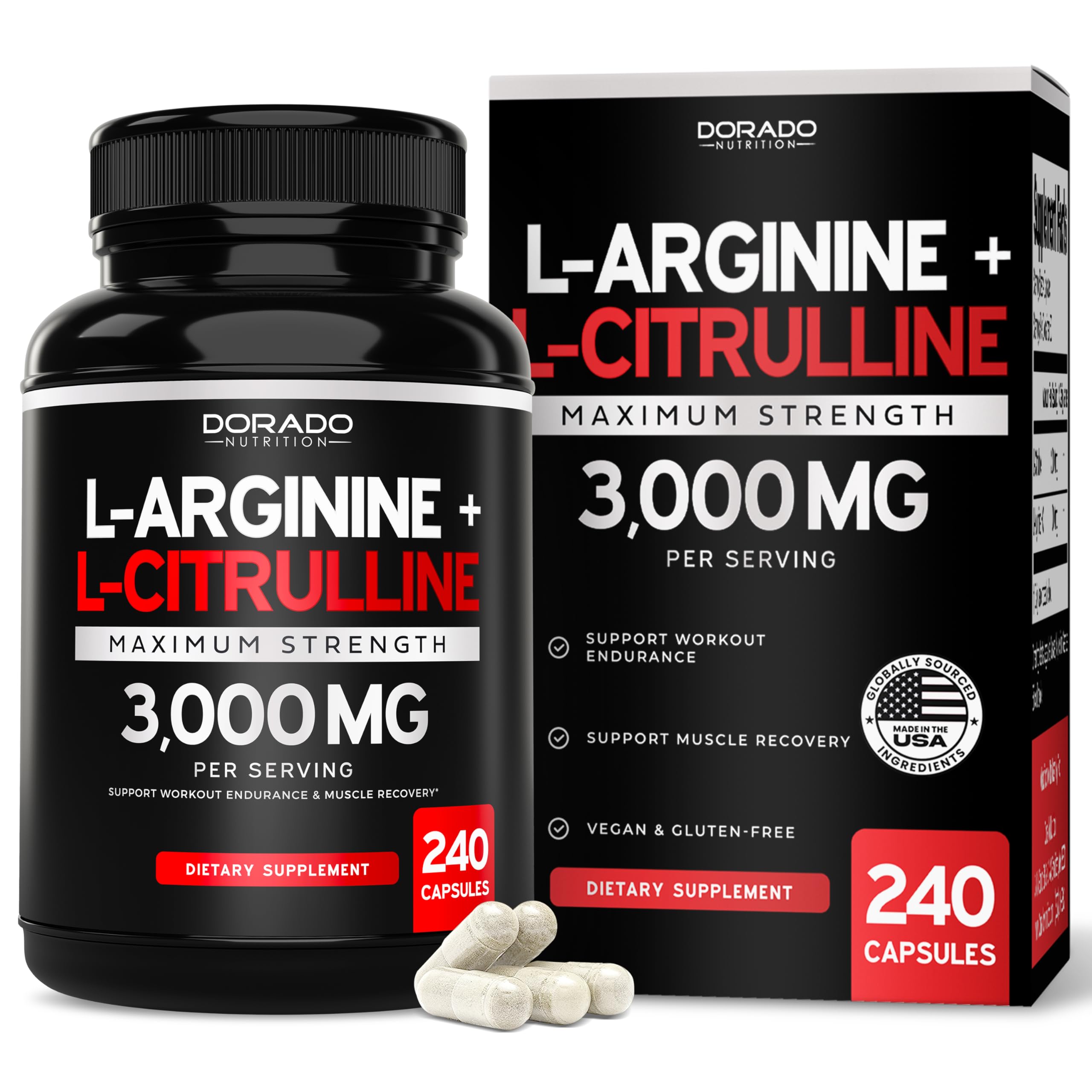 DORADO NUTRITION L-Arginine L-Citrulline Complex 240 Capsules front view