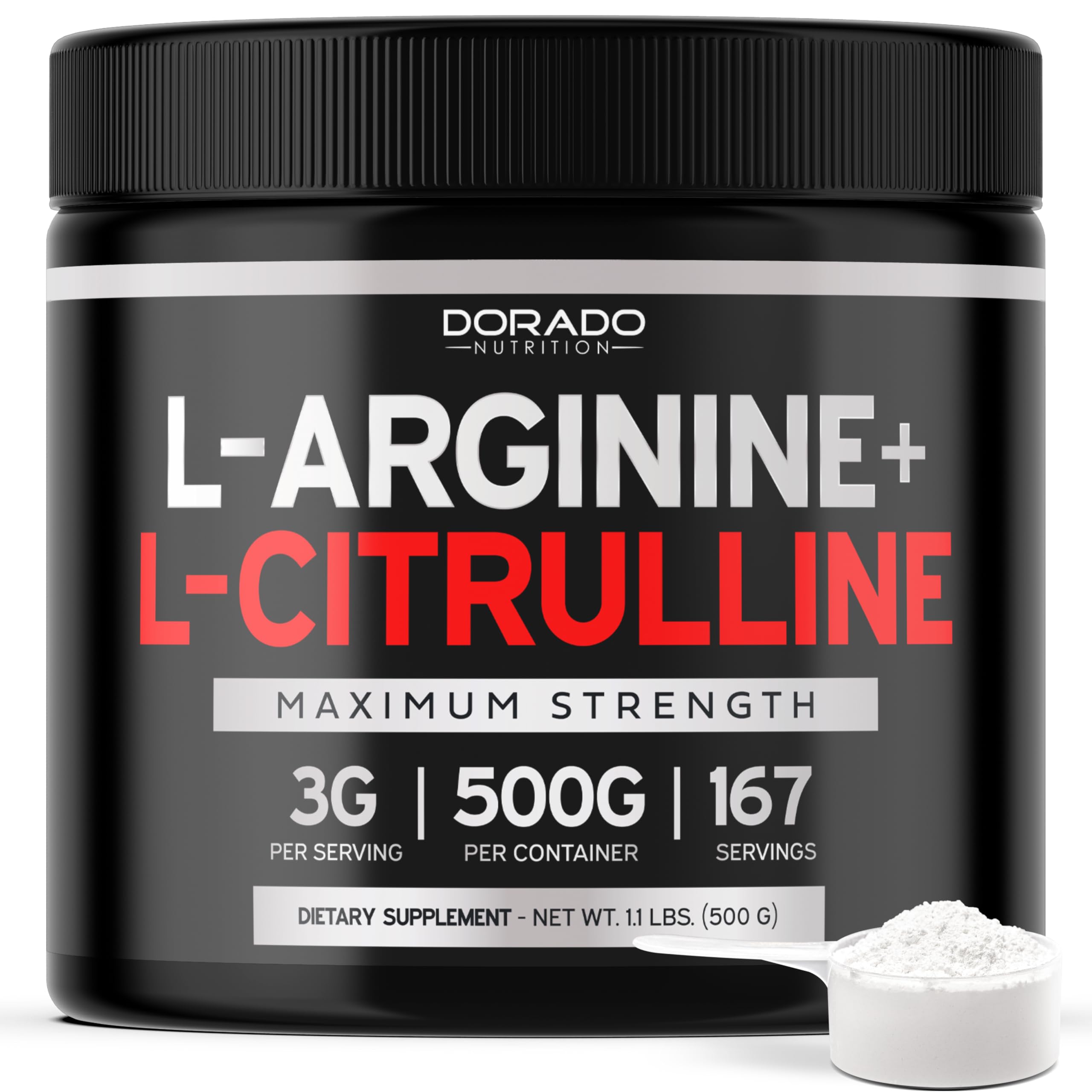 DORADO NUTRITION L-Arginine L-Citrulline Powder 500g front view