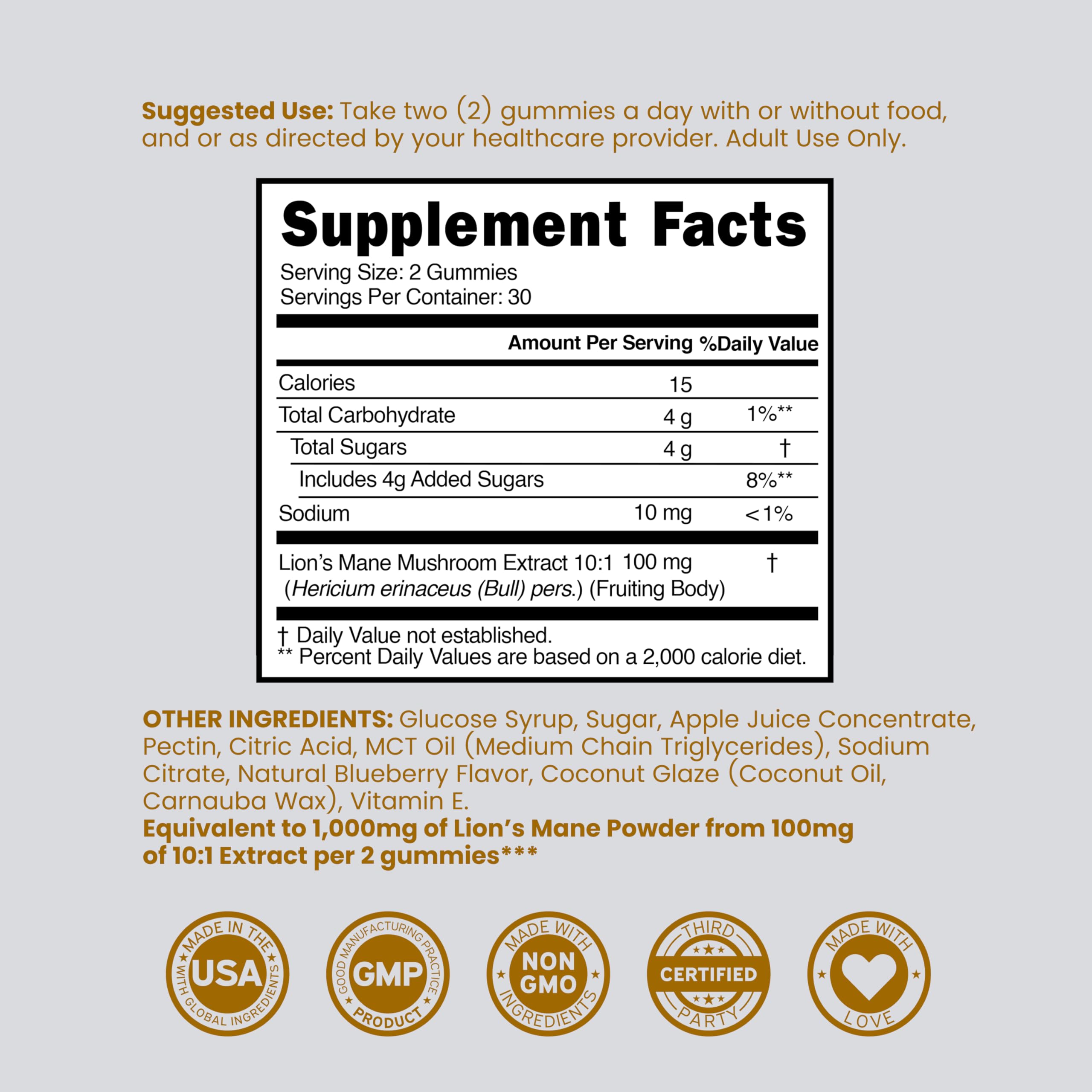 DORADO NUTRITION Lions Mane Mushroom Gummies with blueberries