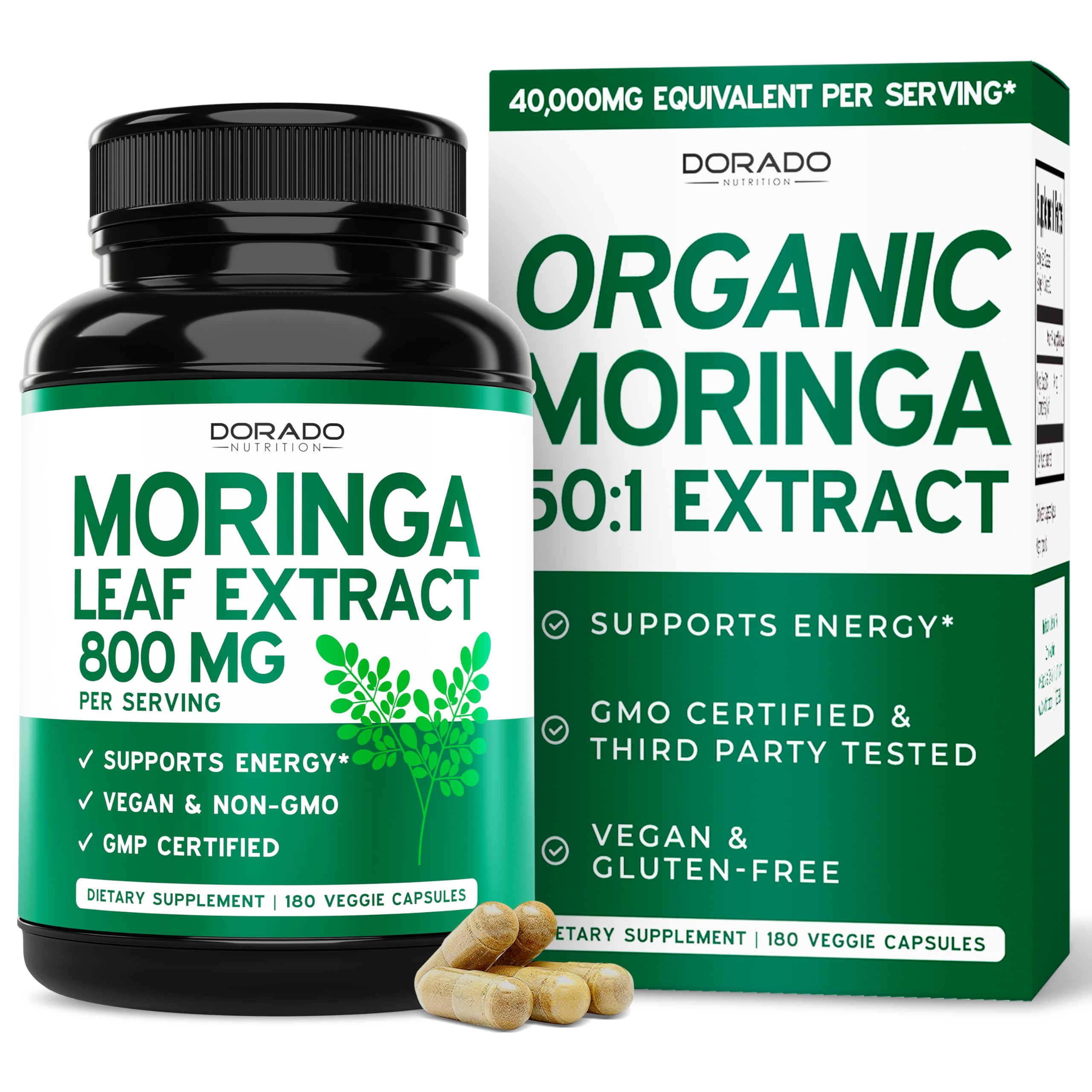 DORADO NUTRITION Moringa Supplement 800mg capsules front view