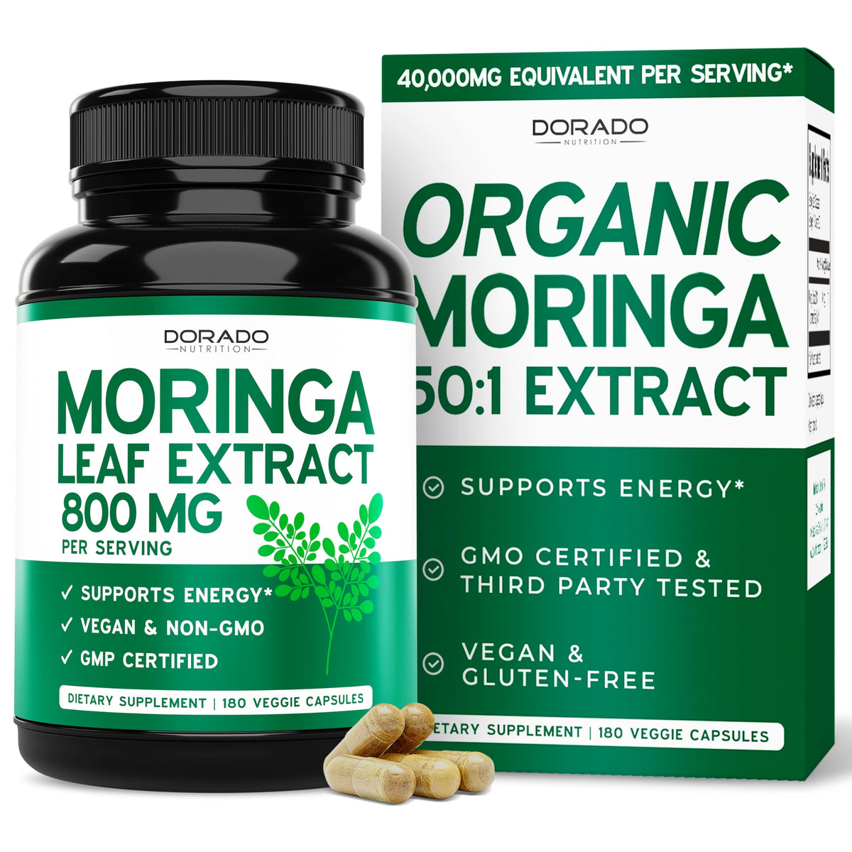 DORADO NUTRITION Moringa Supplement 800mg capsules front view