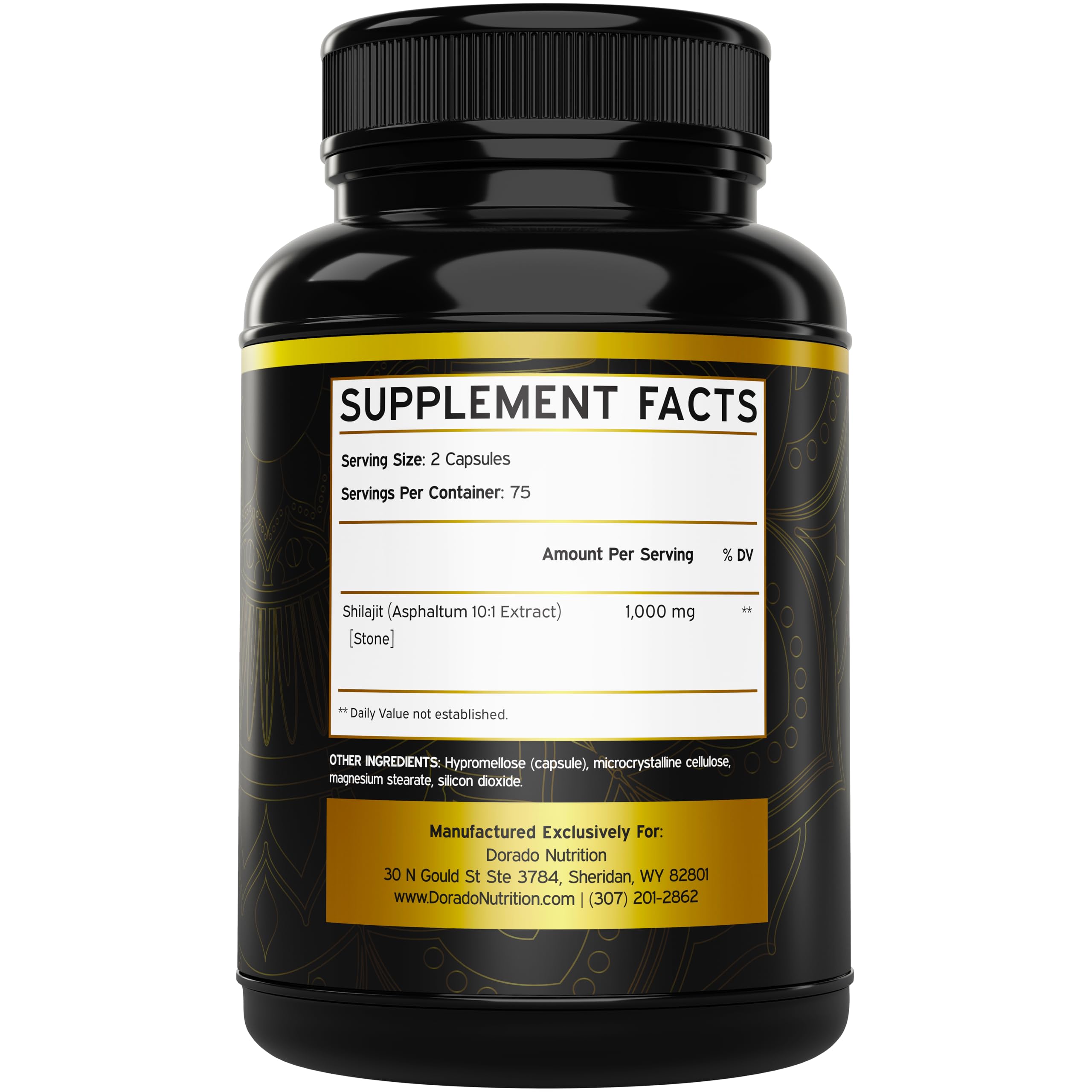 DORADO NUTRITION Shilajit Capsules 1000mg bottle side view