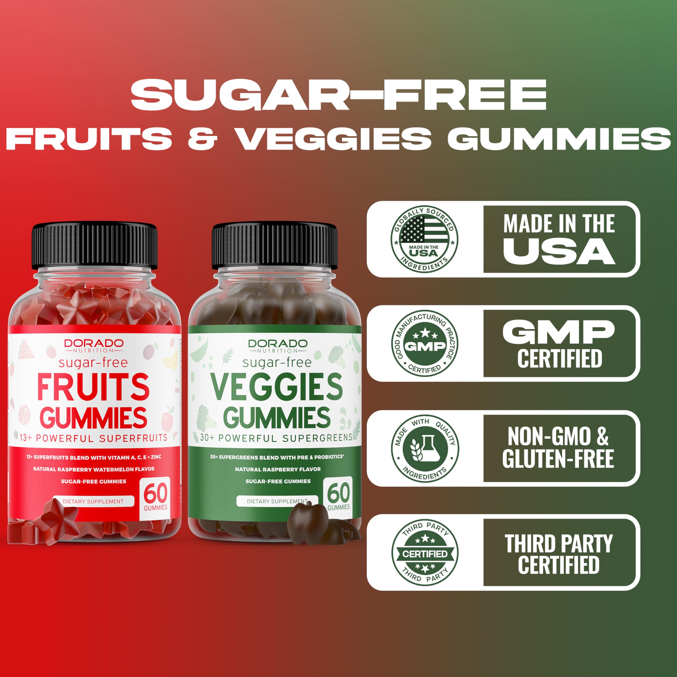 DORADO NUTRITION Sugar-Free Superfruits & Supergreens Gummies with fresh fruits