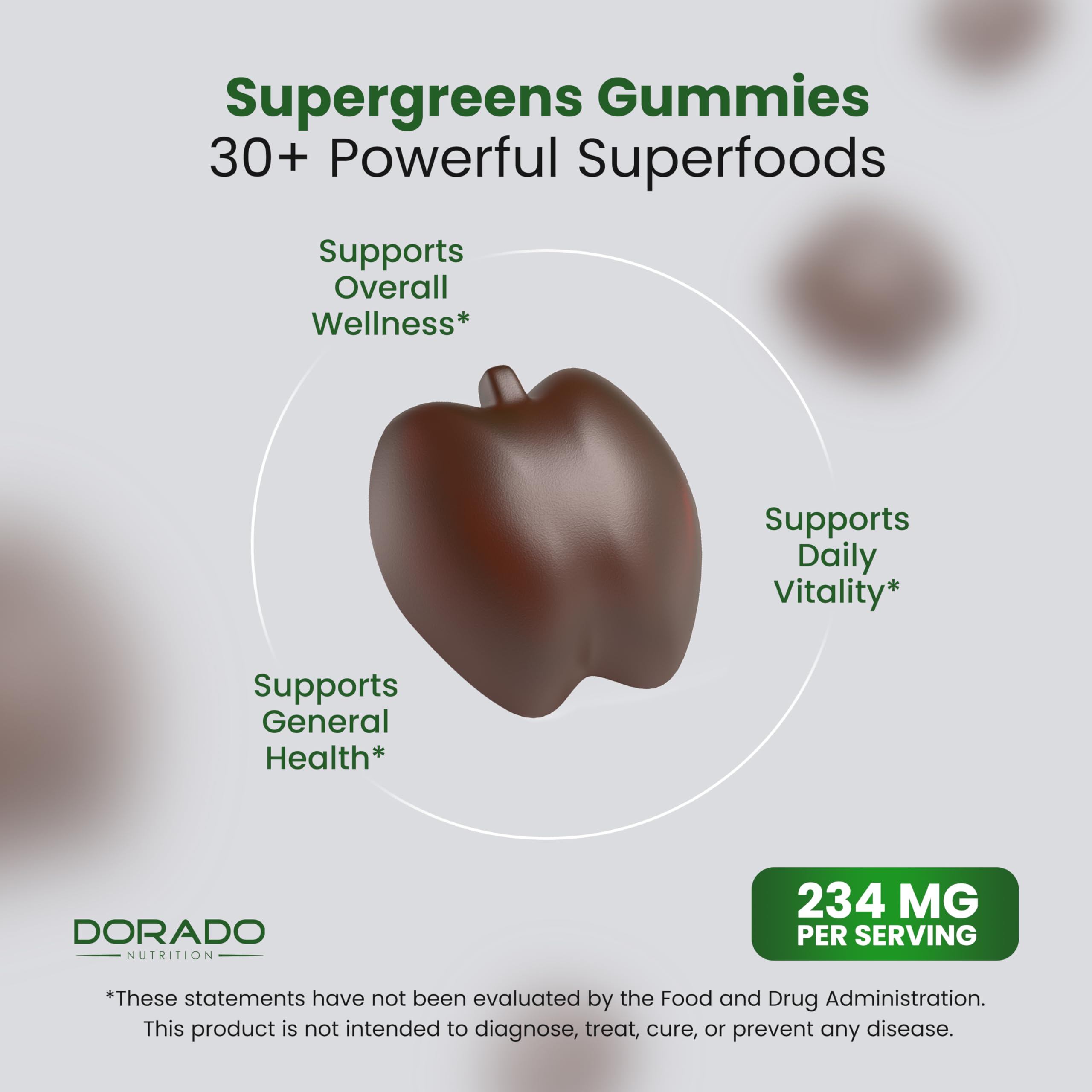 DORADO NUTRITION SuperGreens Gummies on a wooden table