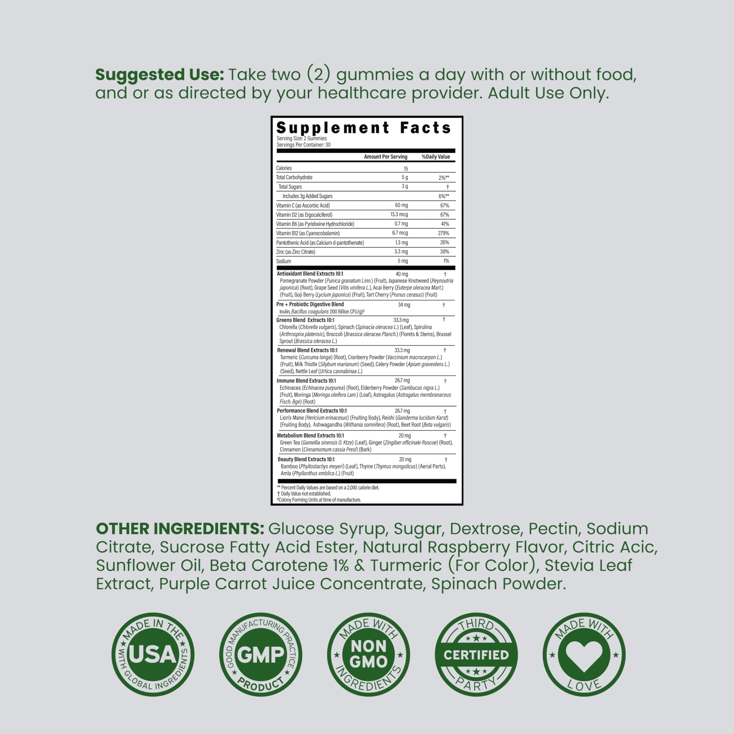 DORADO NUTRITION SuperGreens Gummies packaging with ingredients