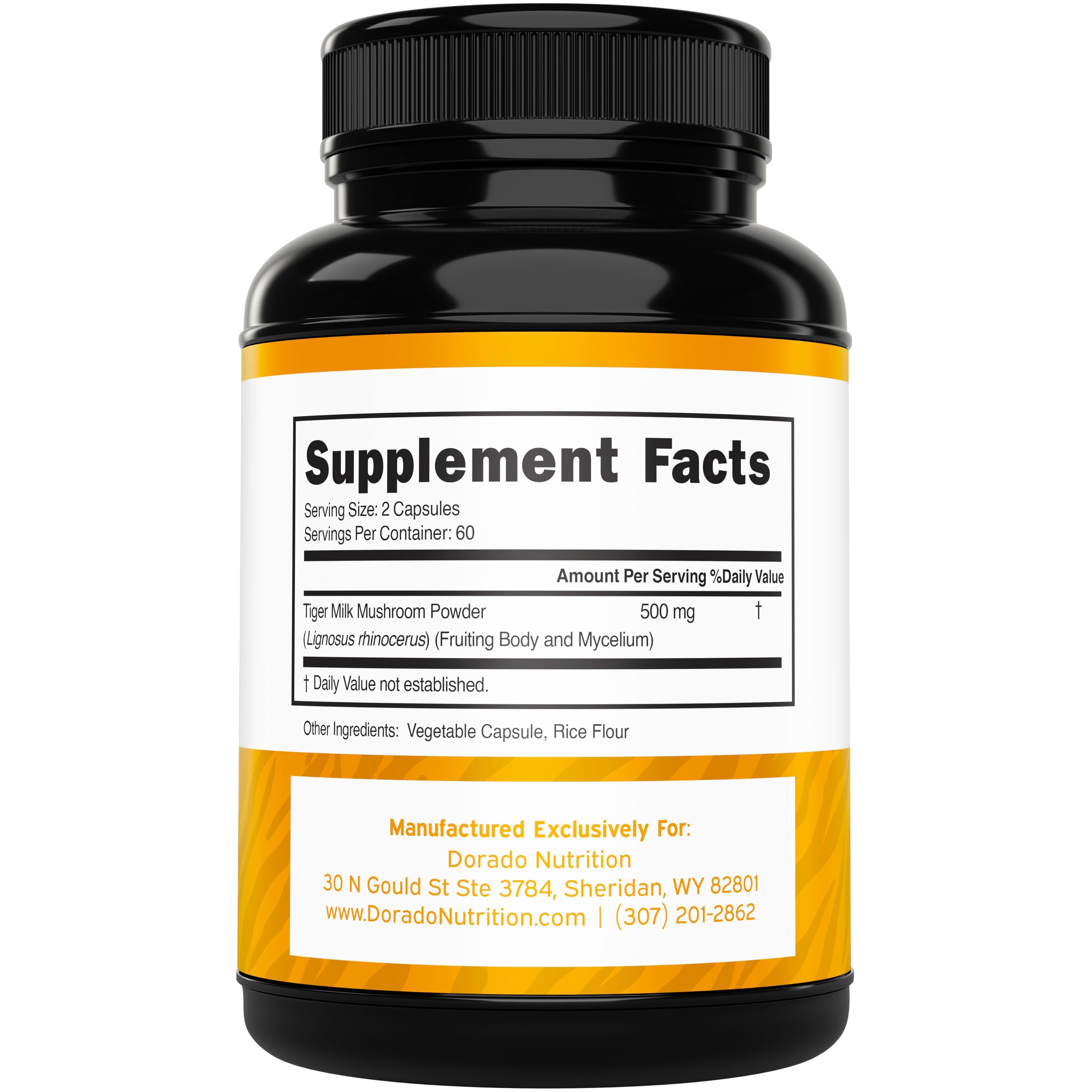 DORADO NUTRITION Tiger Milk Mushroom Supplement 500mg capsule side view
