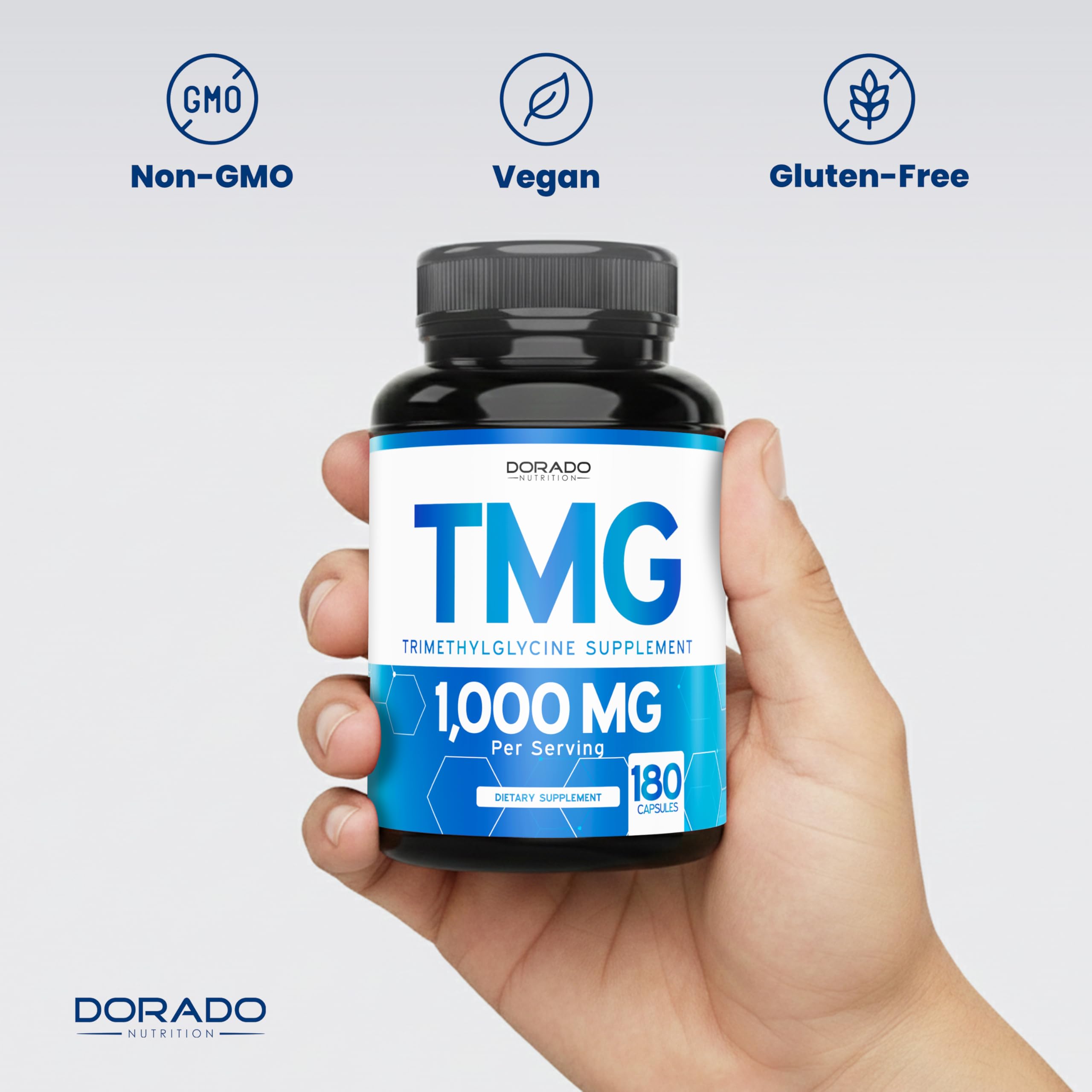 DORADO NUTRITION TMG Trimethylglycine Supplement capsules in hand