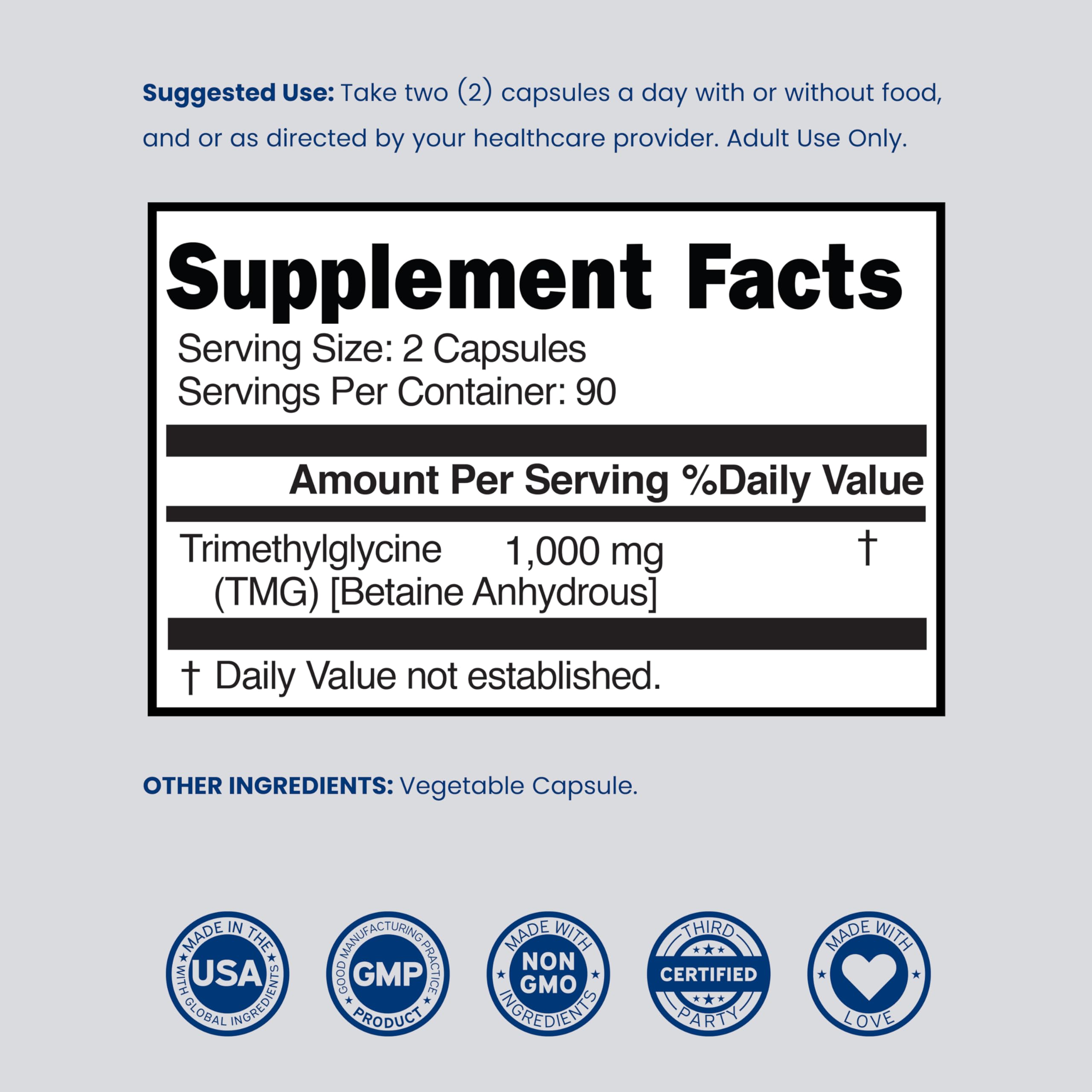 DORADO NUTRITION TMG Trimethylglycine Supplement capsules on a table
