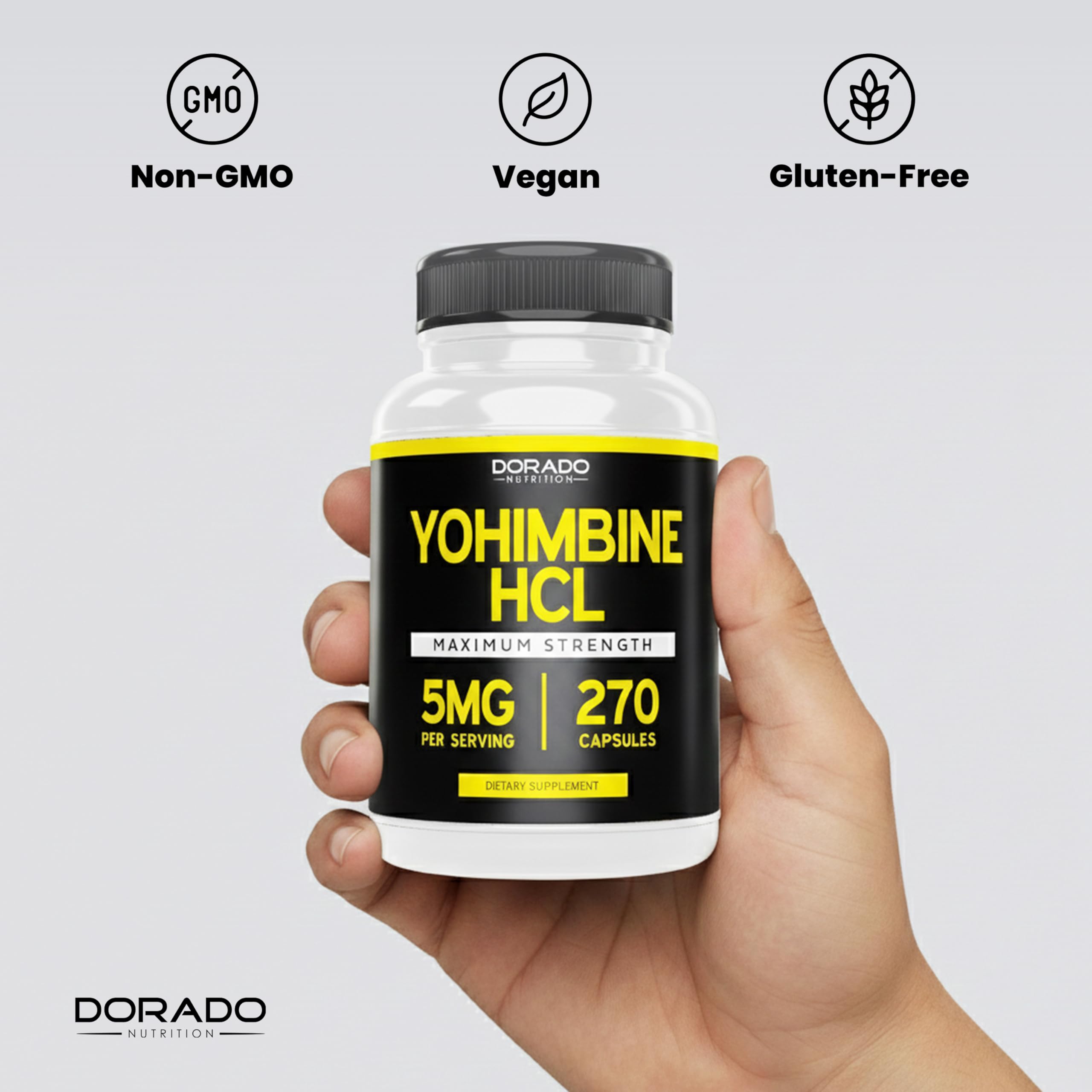 DORADO NUTRITION Yohimbine HCL capsules in a clear dish
