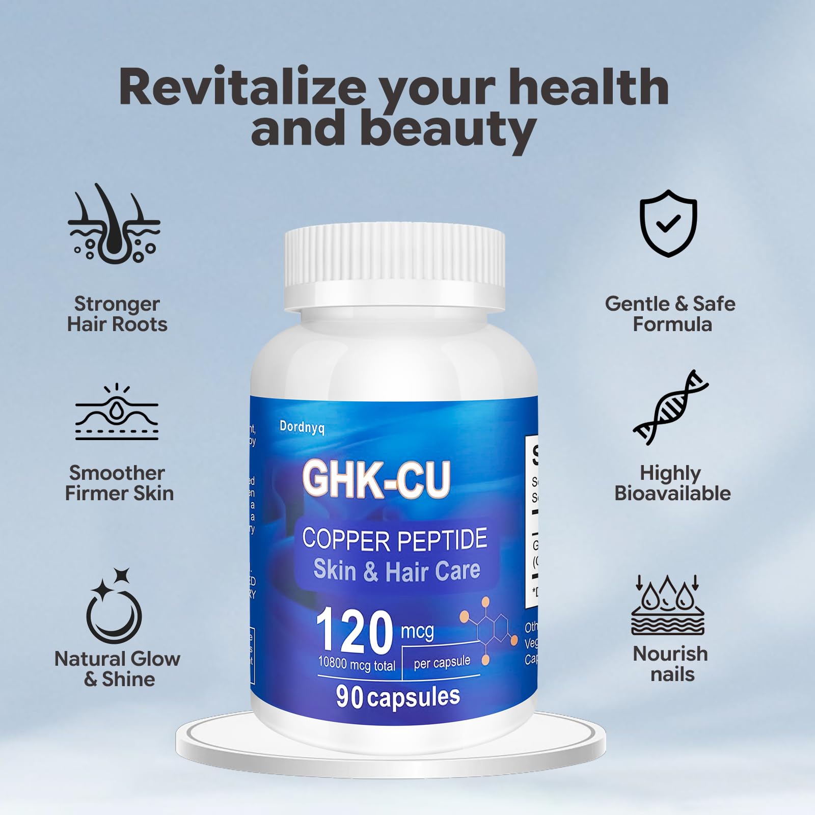 Dordnyq GHK-Cu Copper Peptide Supplement back view with ingredient list