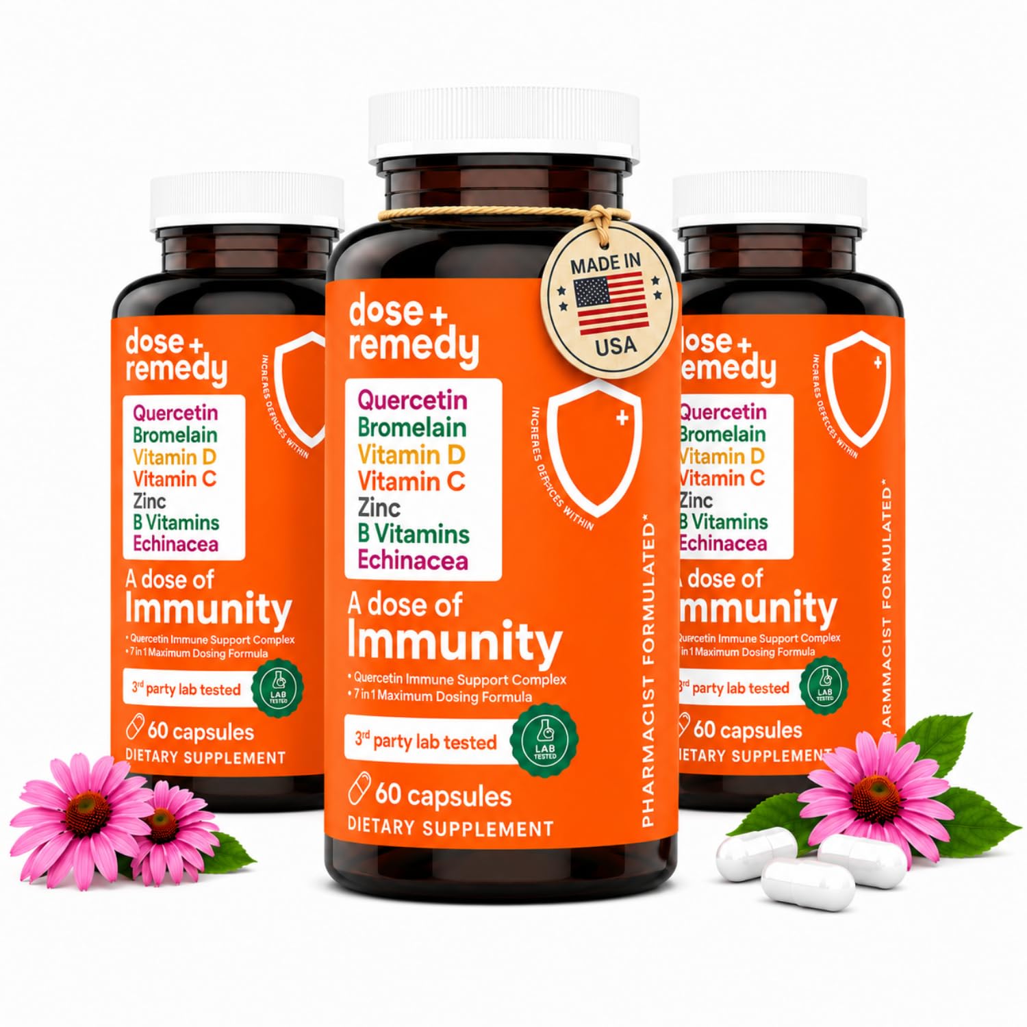 dose + remedy Echinacea Quercetin supplement bottle front view