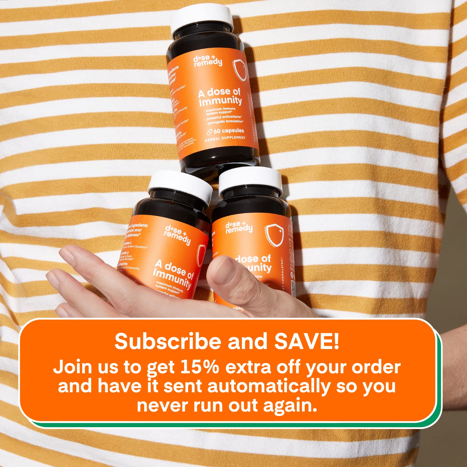 dose + remedy Echinacea Quercetin supplement bottle with lifestyle setting