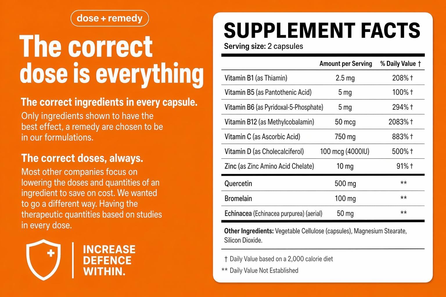 dose + remedy Echinacea Quercetin supplement ingredients list