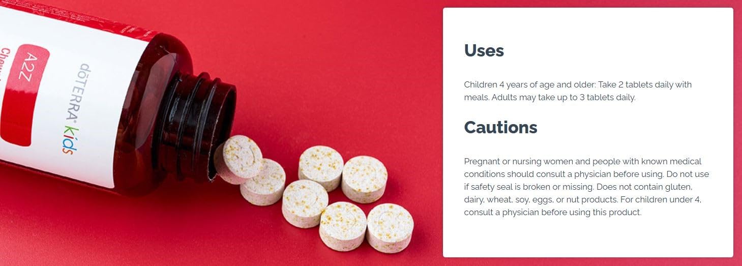 doTERRA a2z Chewable Tablets in a hand to show size