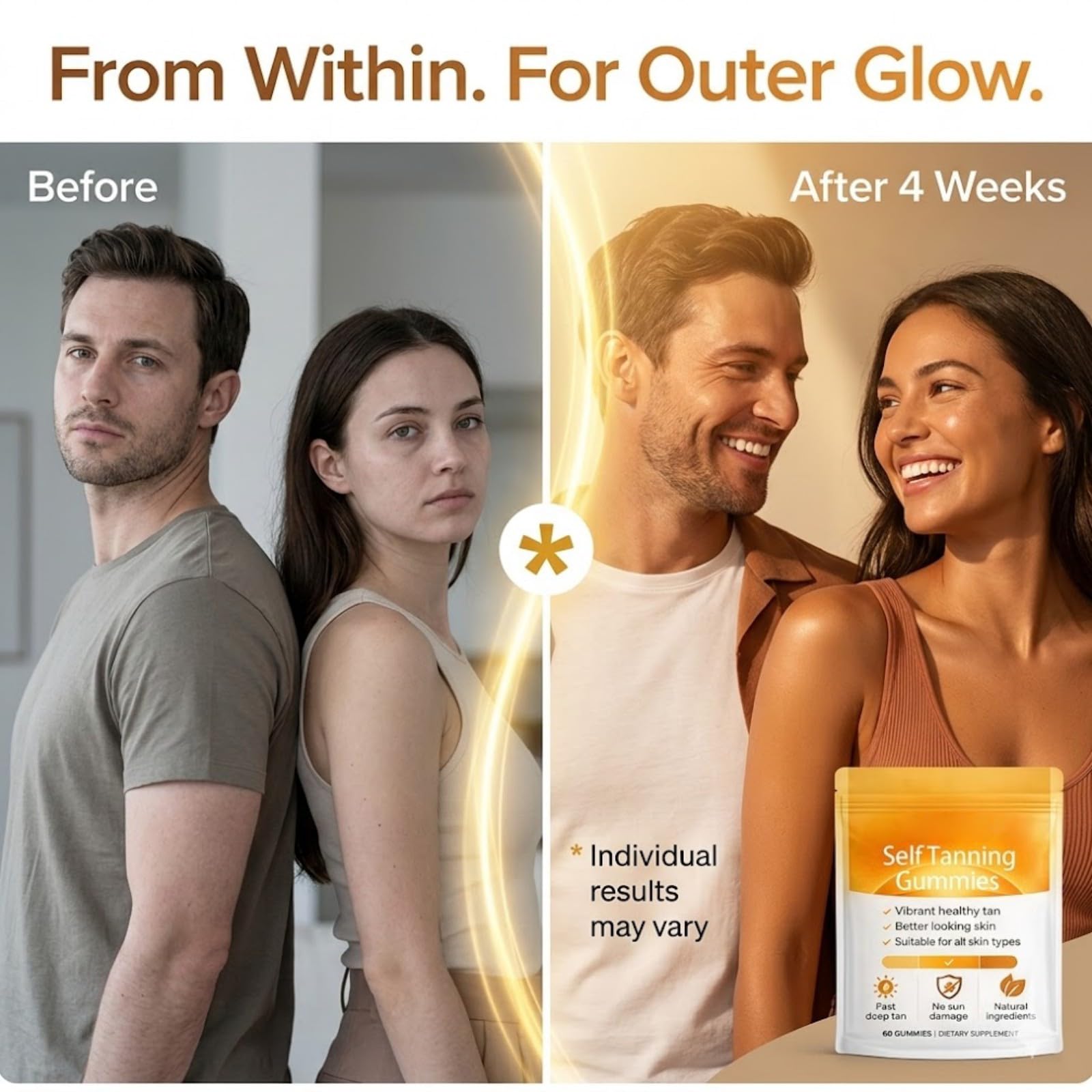 Dotkara Astaxanthin Tanning Gummies lifestyle scene with a person holding the bag