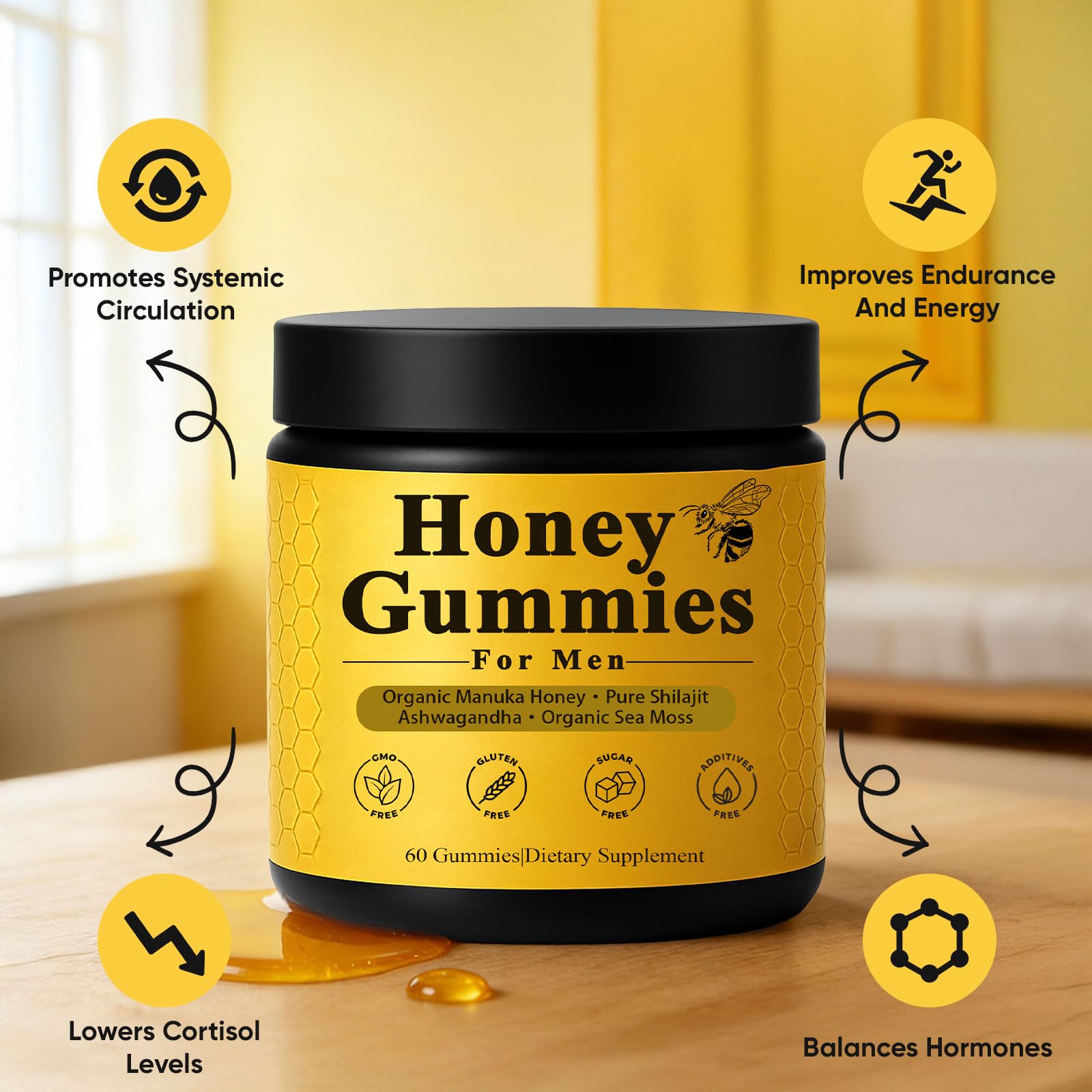 Dotkara Honey Gummies side view with nutritional information