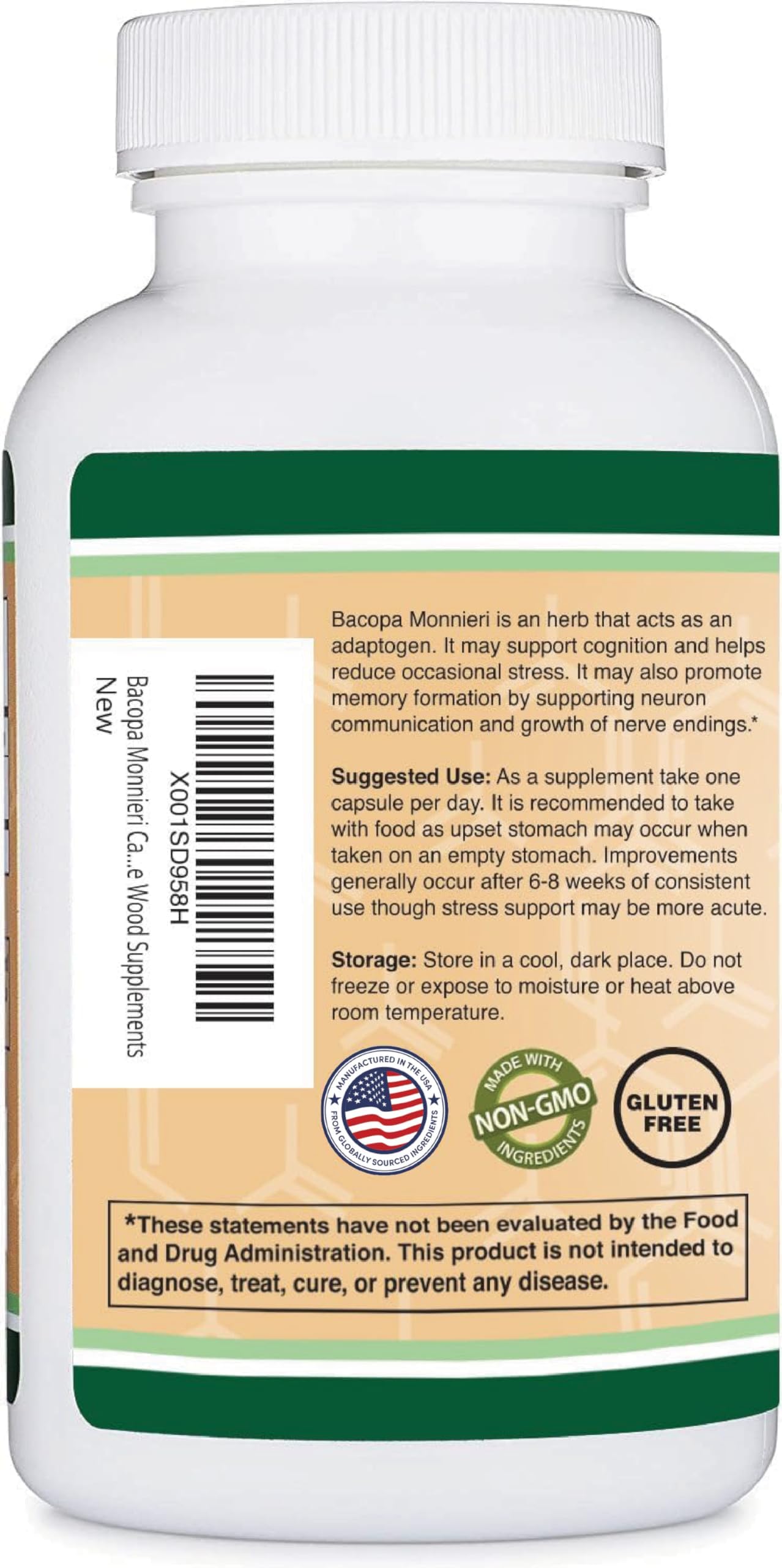 Double Wood Bacopa Extract 450mg capsules bottle with label
