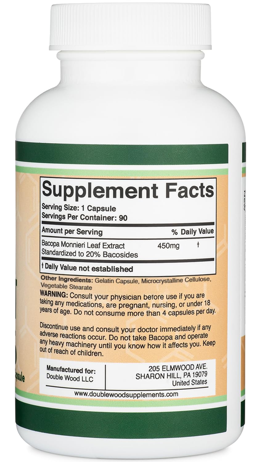Double Wood Bacopa Extract 450mg capsules side view