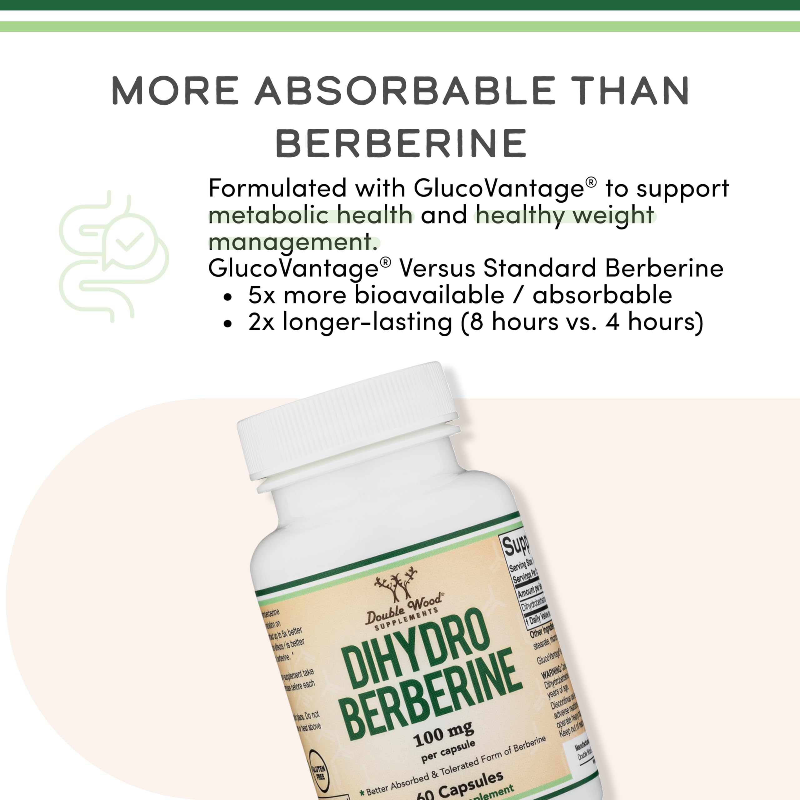 Double Wood Dihydroberberine 100mg bottle side view