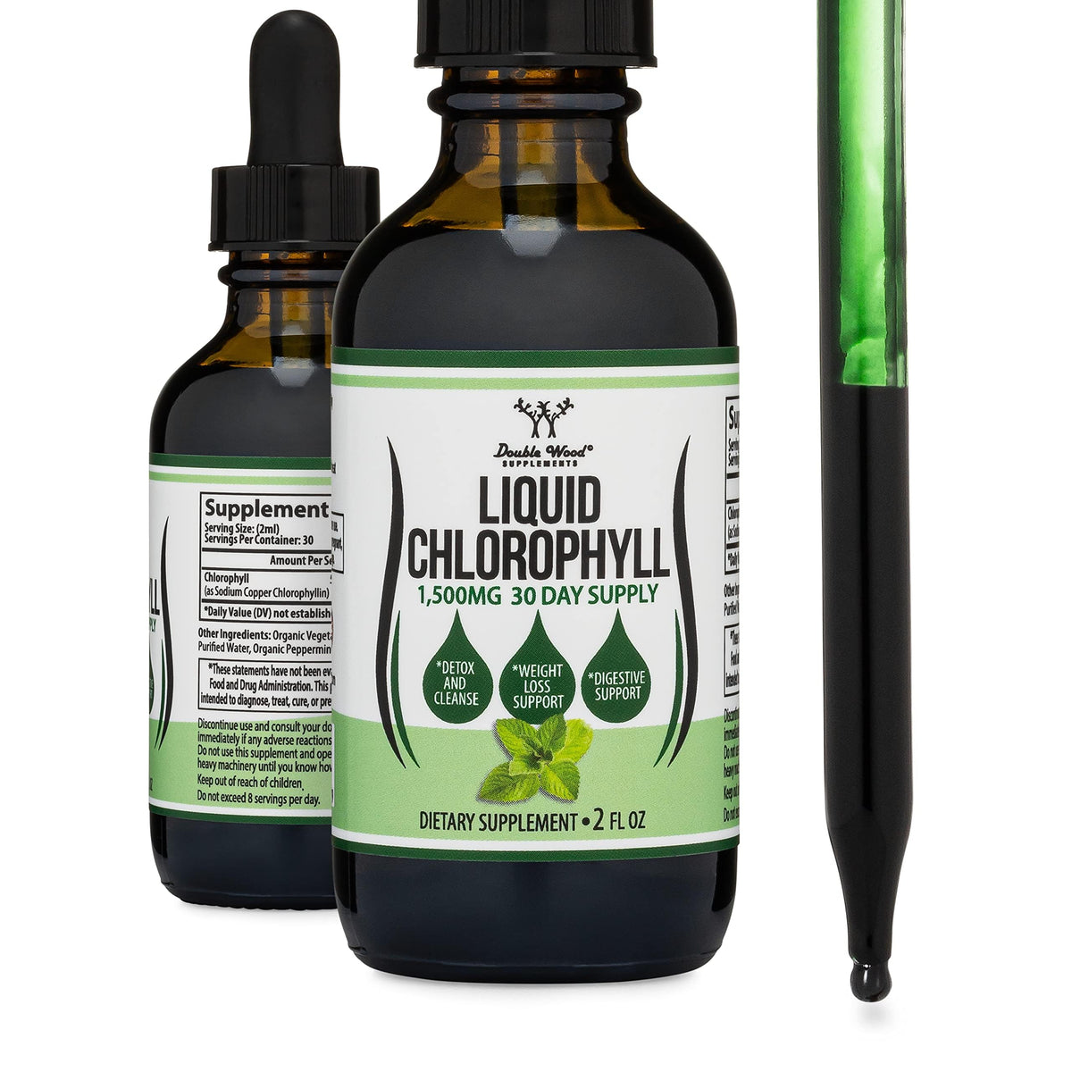 Double Wood Liquid Chlorophyll Drops 1g peppermint flavour front view