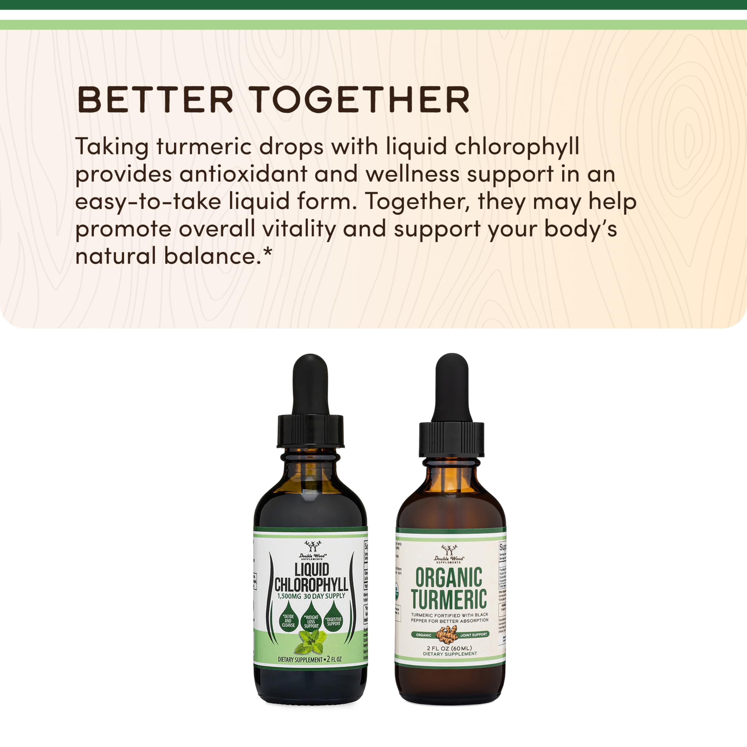 Double Wood Liquid Chlorophyll Drops 1g peppermint flavour in a glass of water