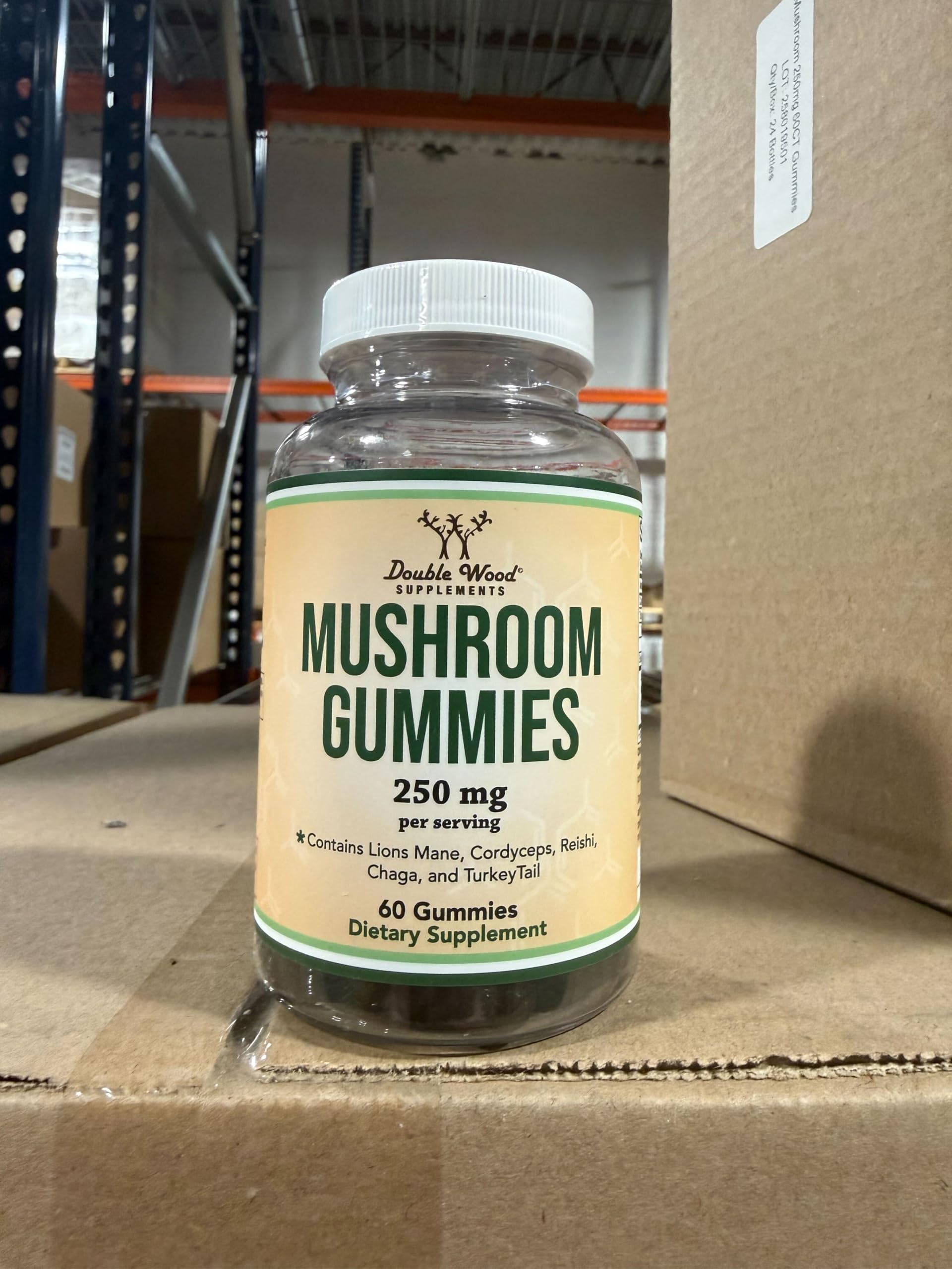 Double Wood Mushroom Complex Gummies ingredients list on packaging