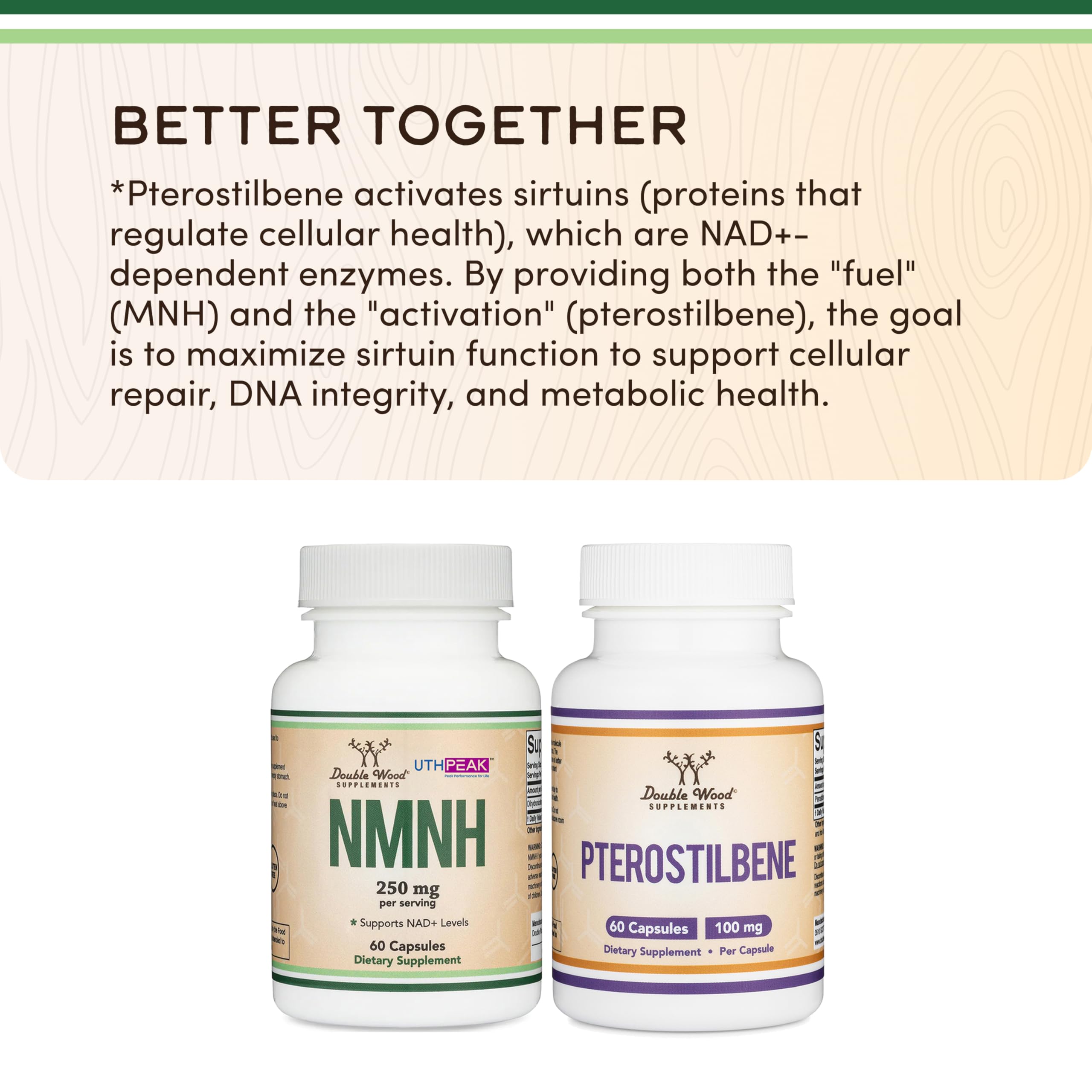 Double Wood NMNH supplement bottle with label